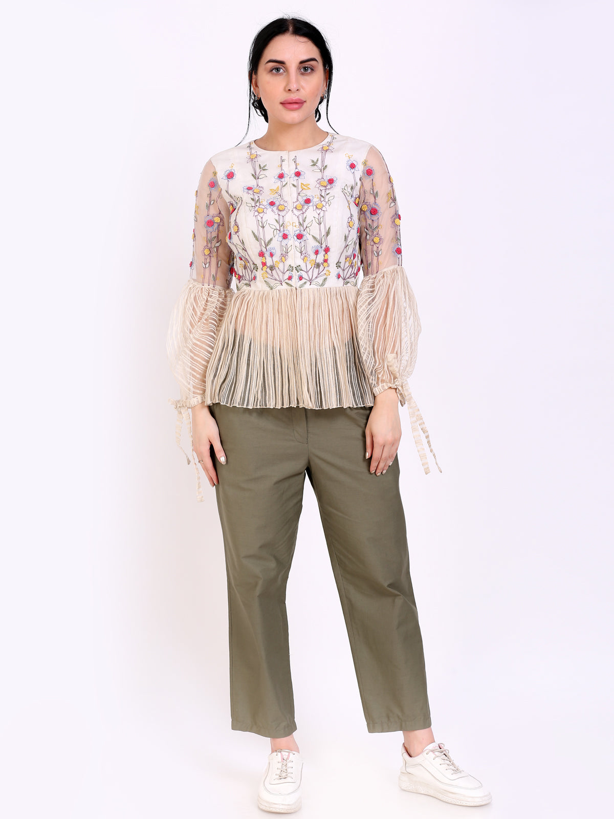 EMBROIDERED PEPLUM CROP TOP