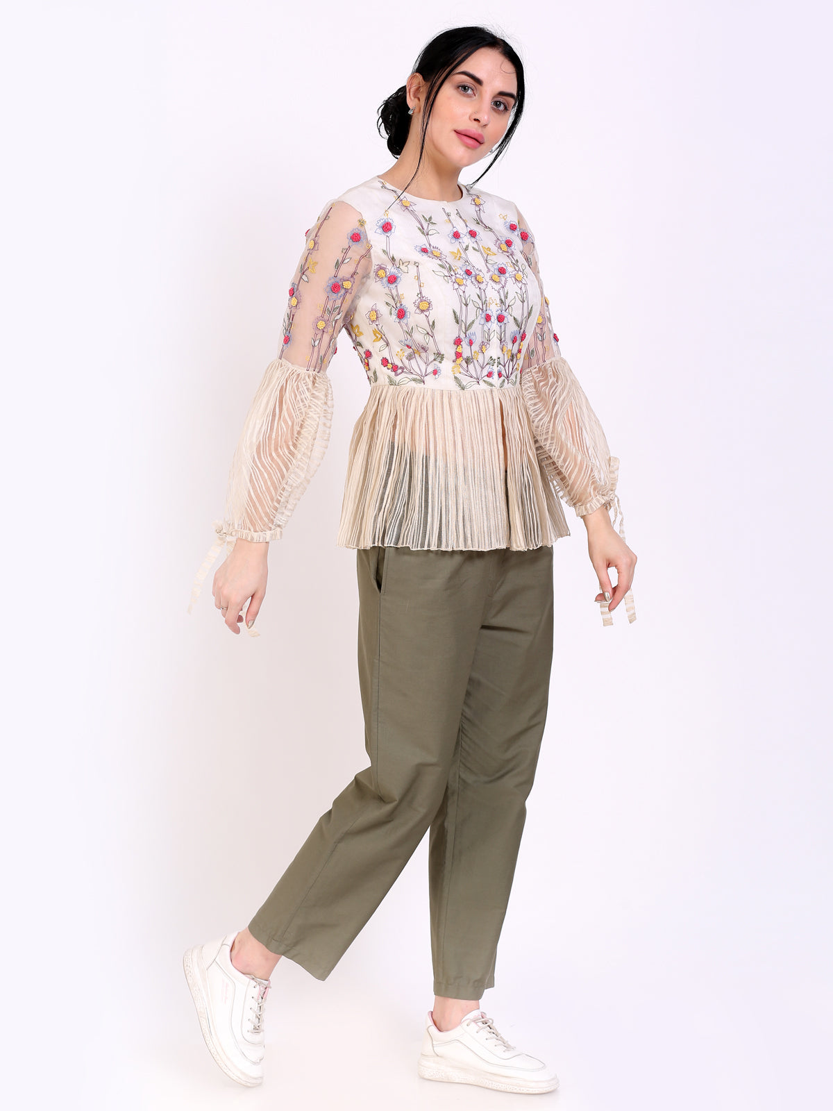 EMBROIDERED PEPLUM CROP TOP