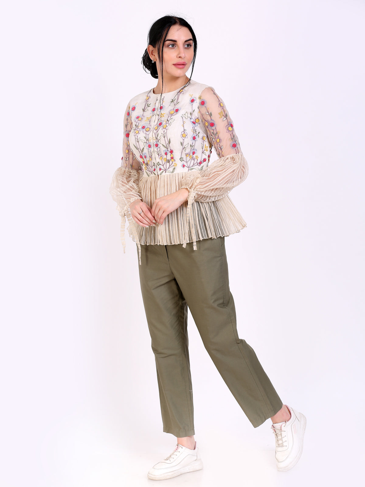 EMBROIDERED PEPLUM CROP TOP