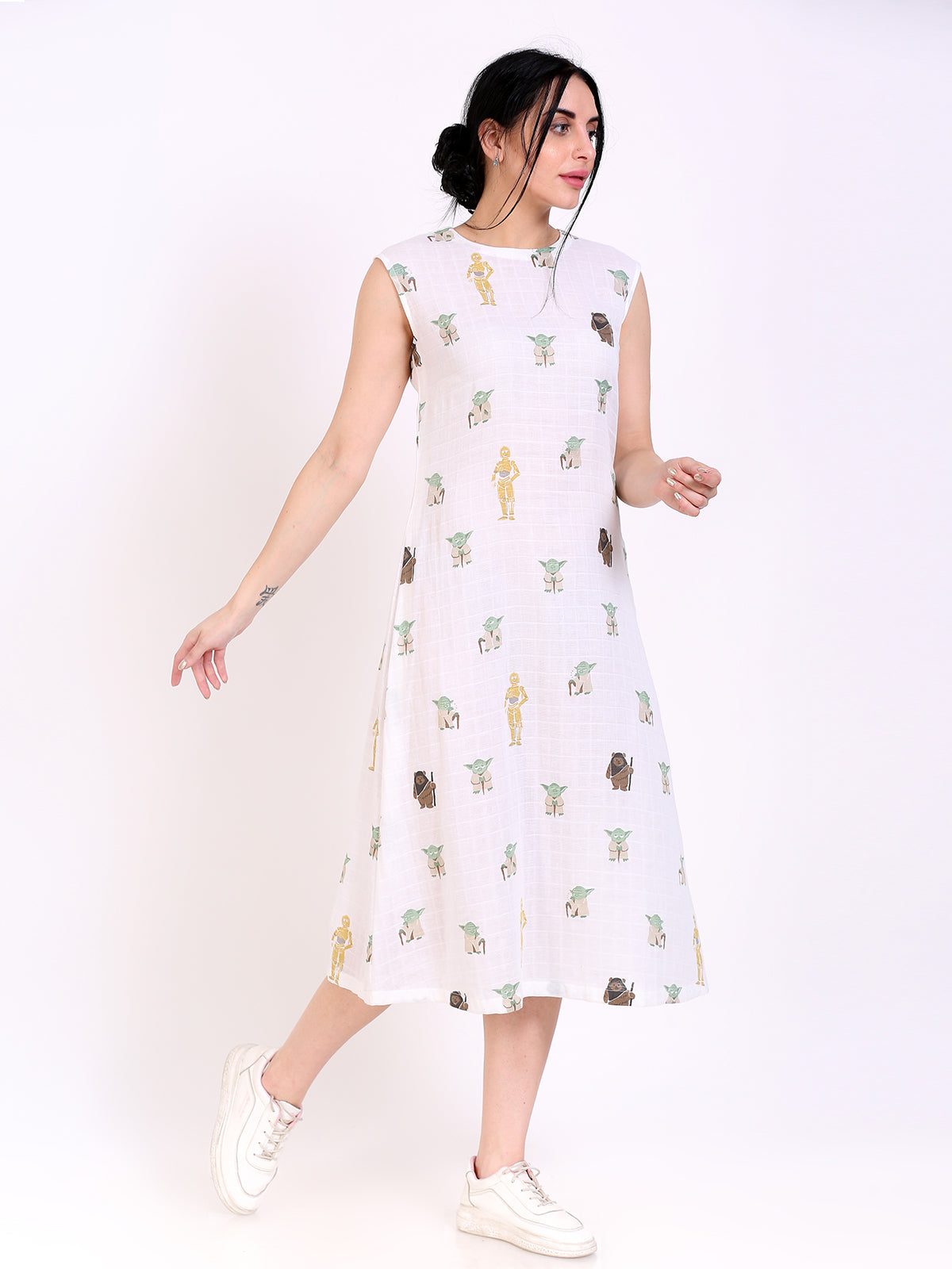 Round neck printed dress