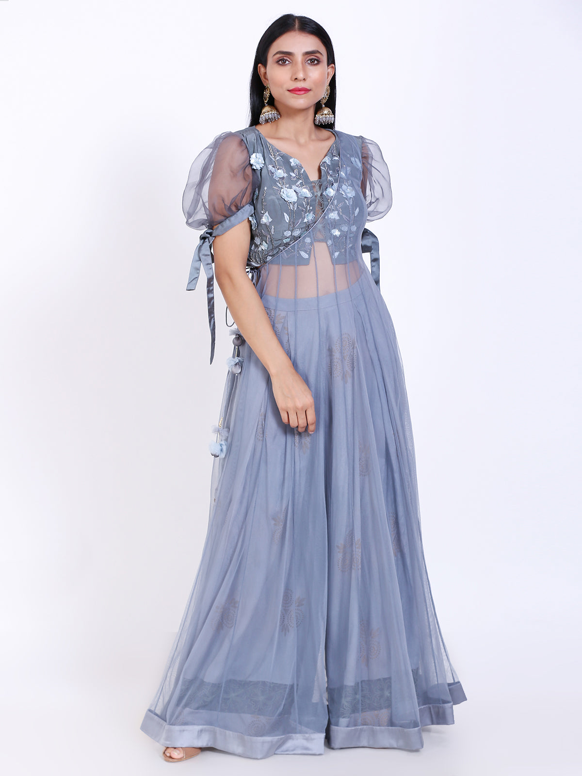 Embroidered crop top with flared pants