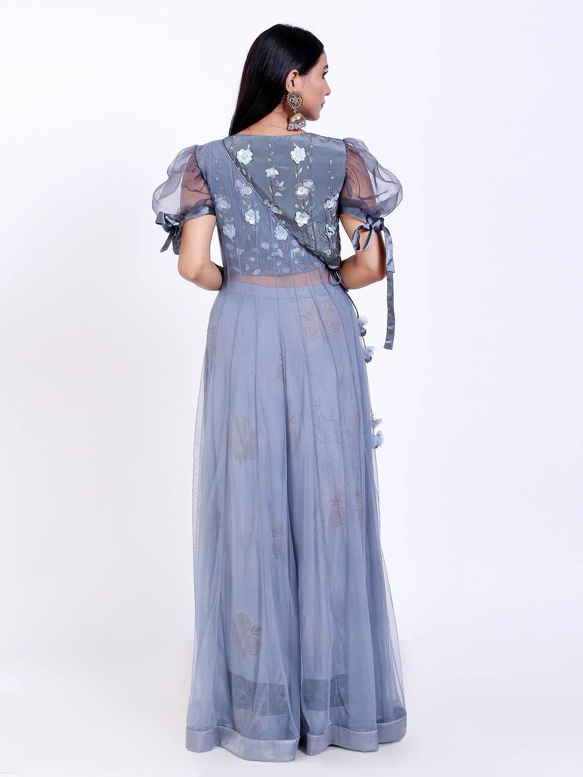 Embroidered crop top with flared pants