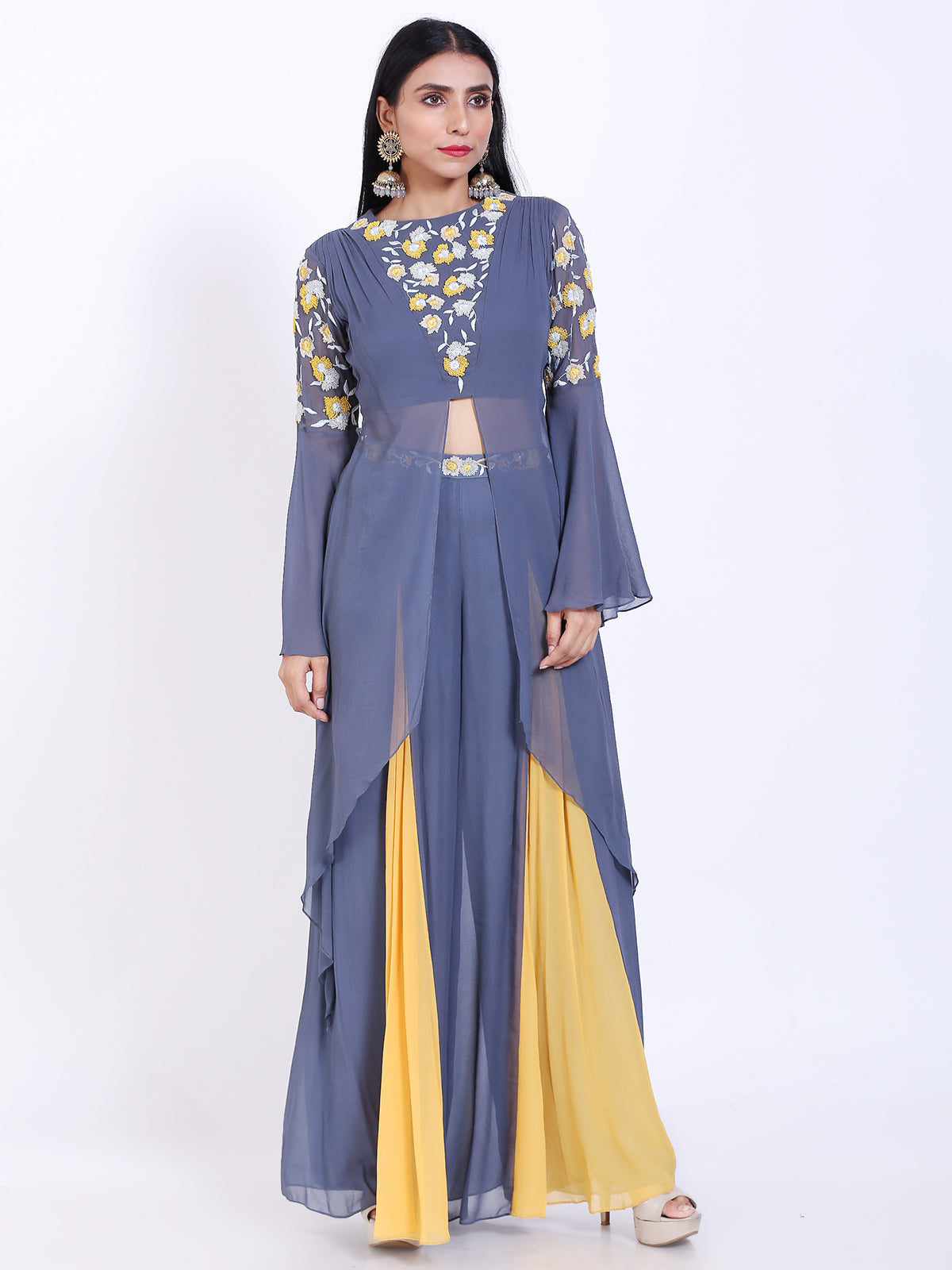 Embroidered crop top with palazzo