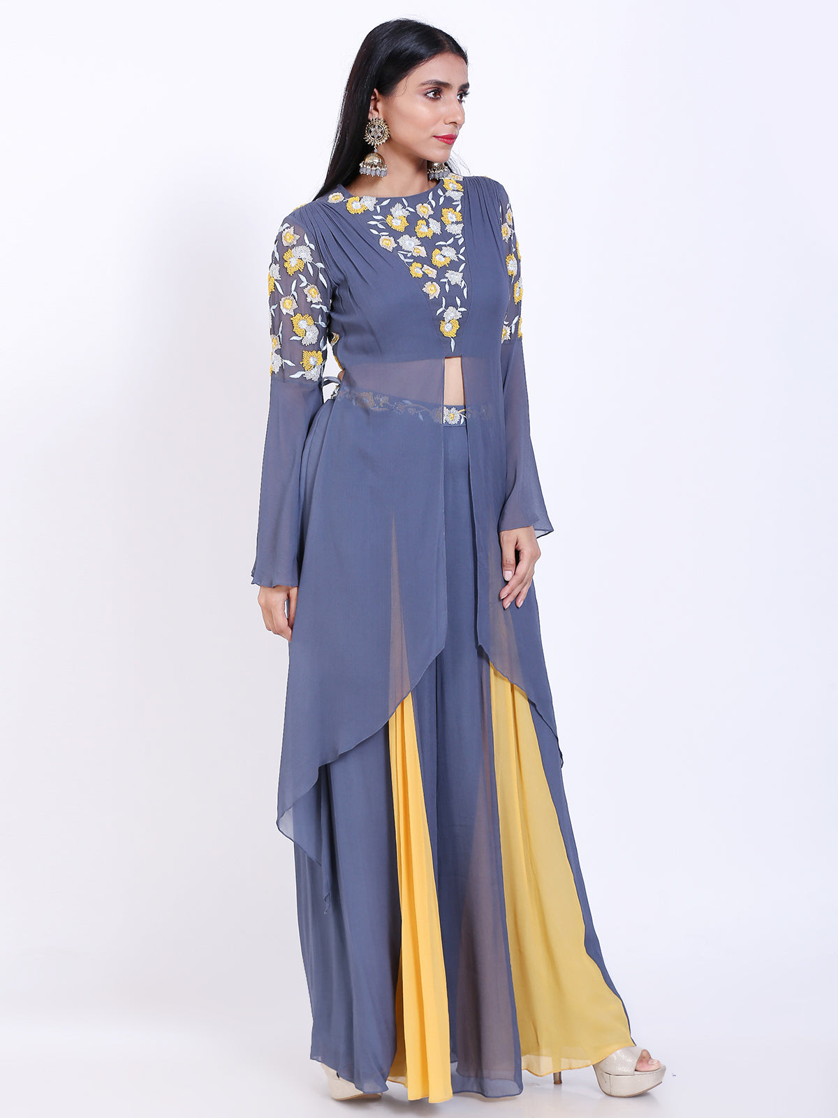 Embroidered crop top with palazzo