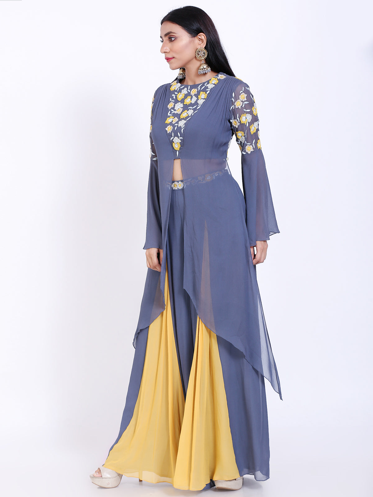 Embroidered crop top with palazzo