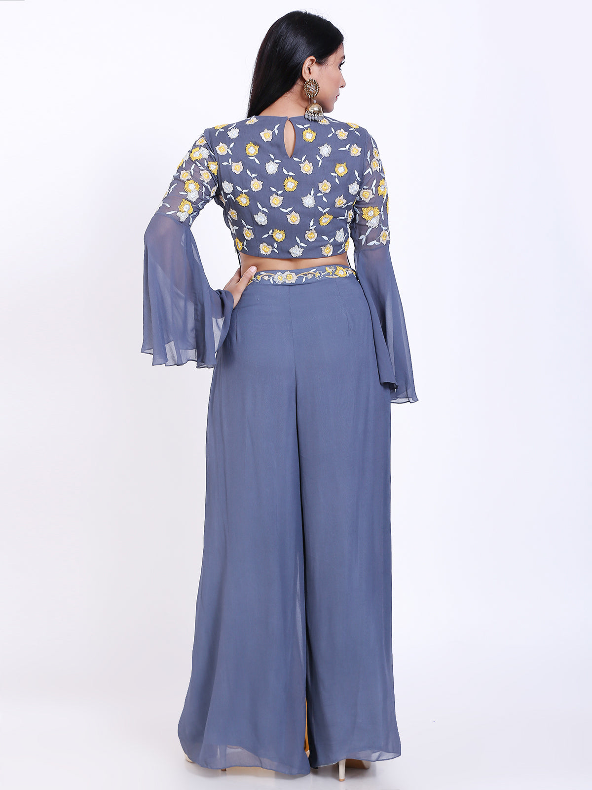 Embroidered crop top with palazzo
