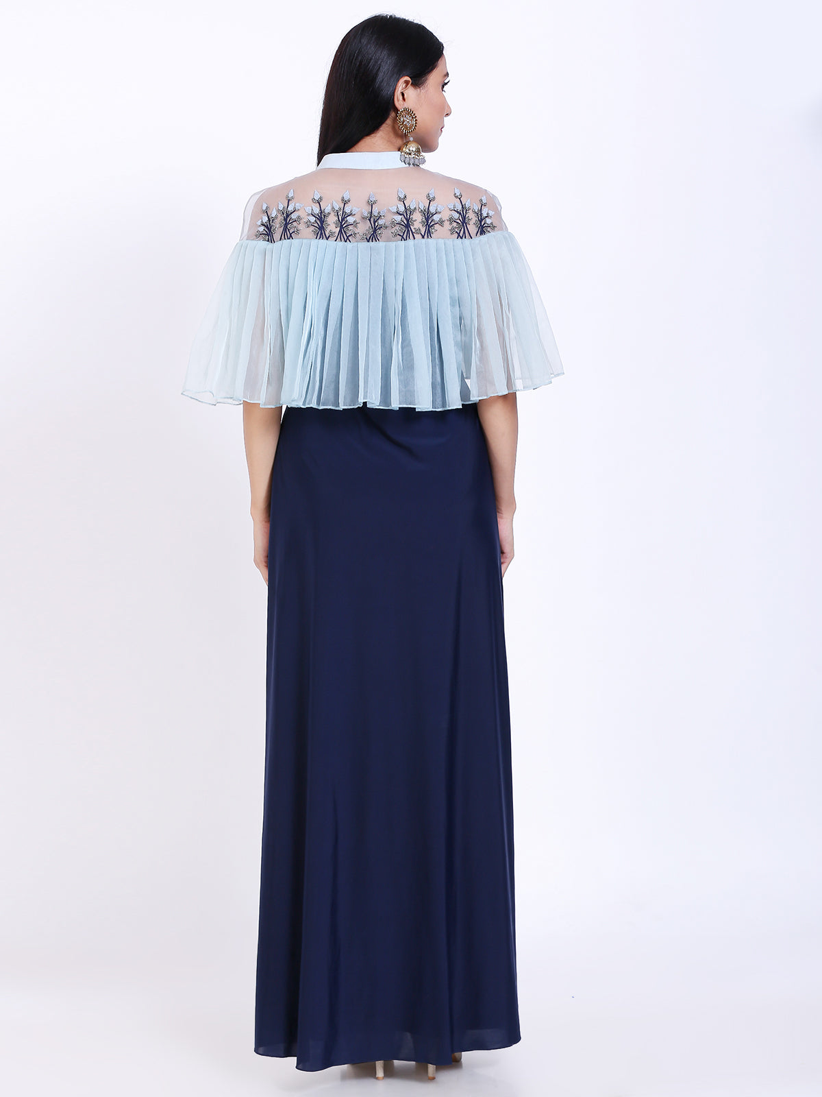 Embroidered cape style gown