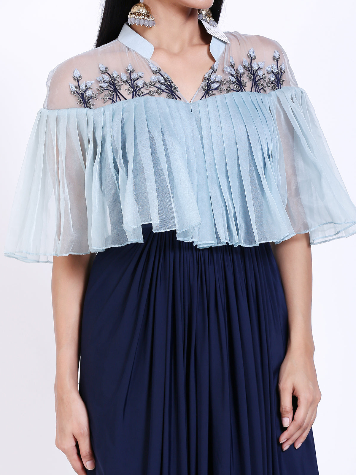 Embroidered cape style gown