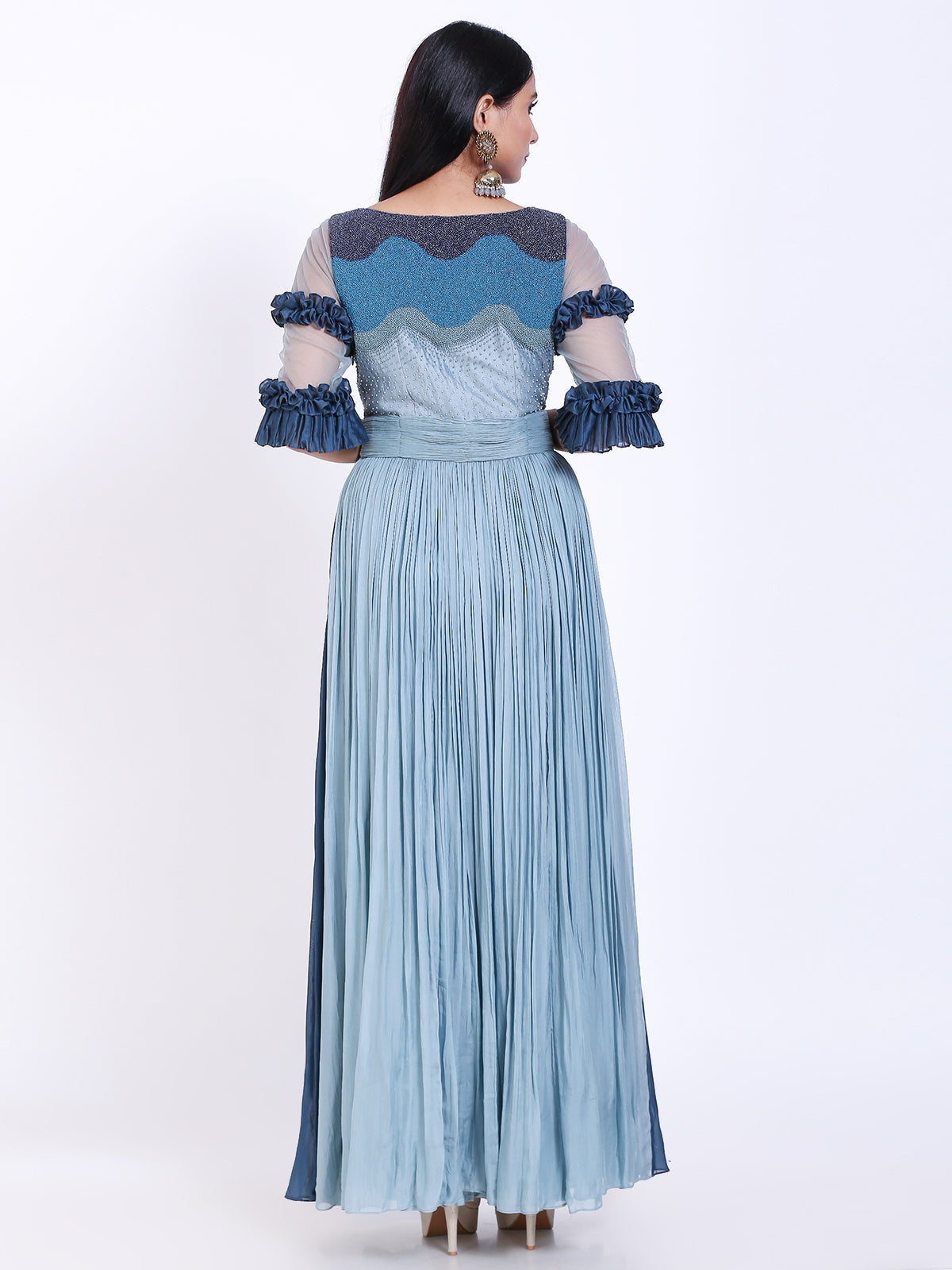 Emmbroidered gathered gown