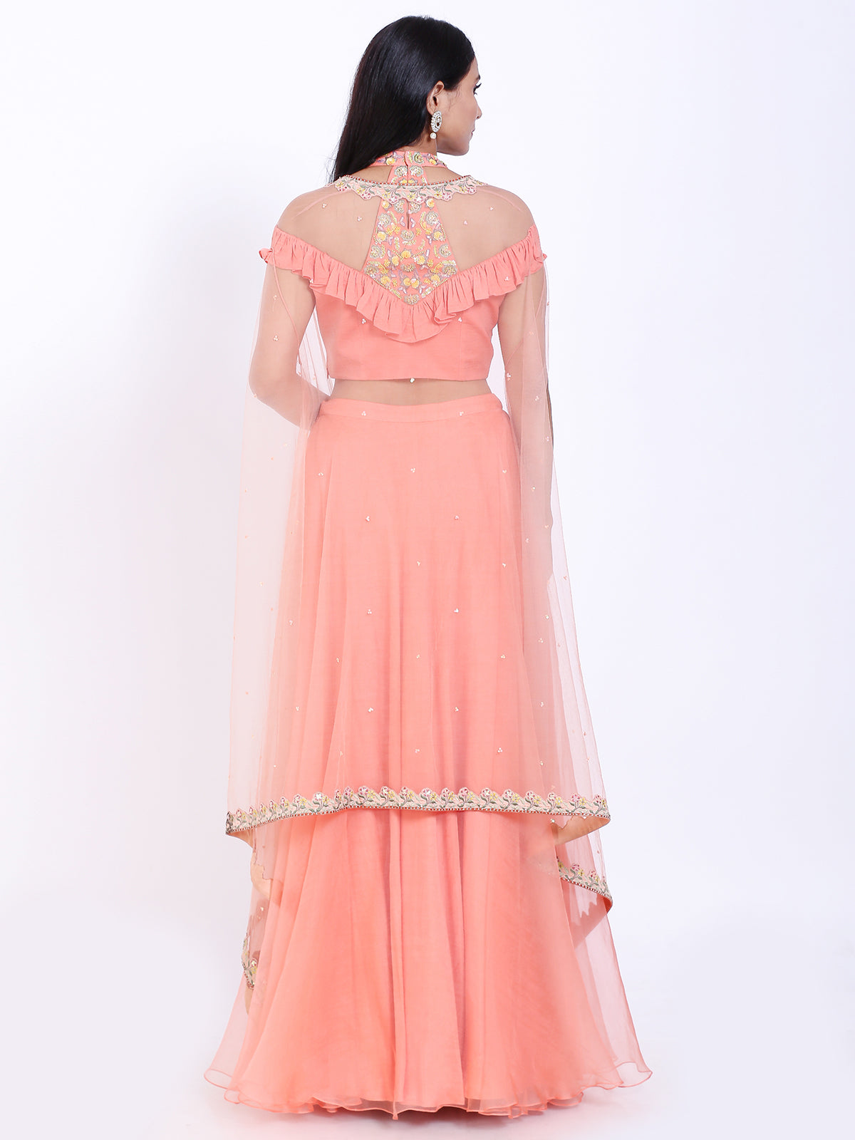 Embroidered crop top with skirt