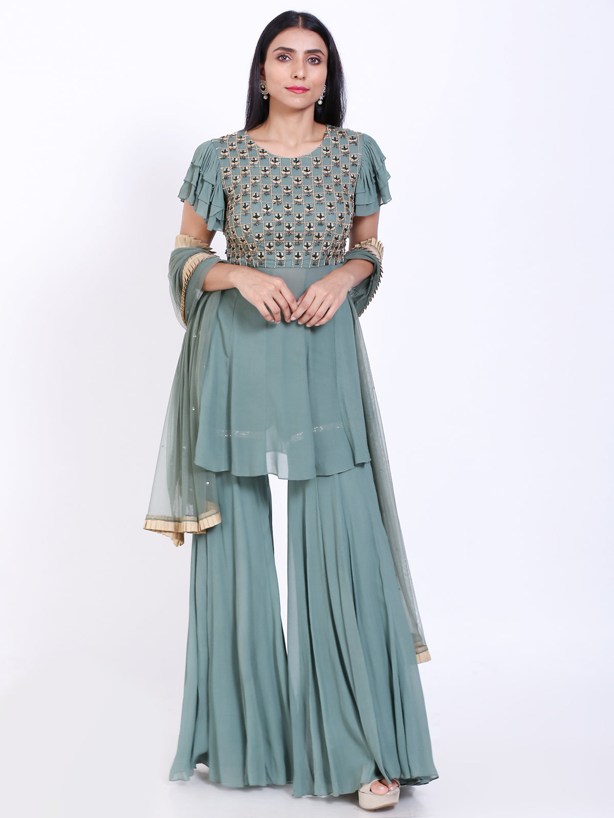 Embroidered sharara set