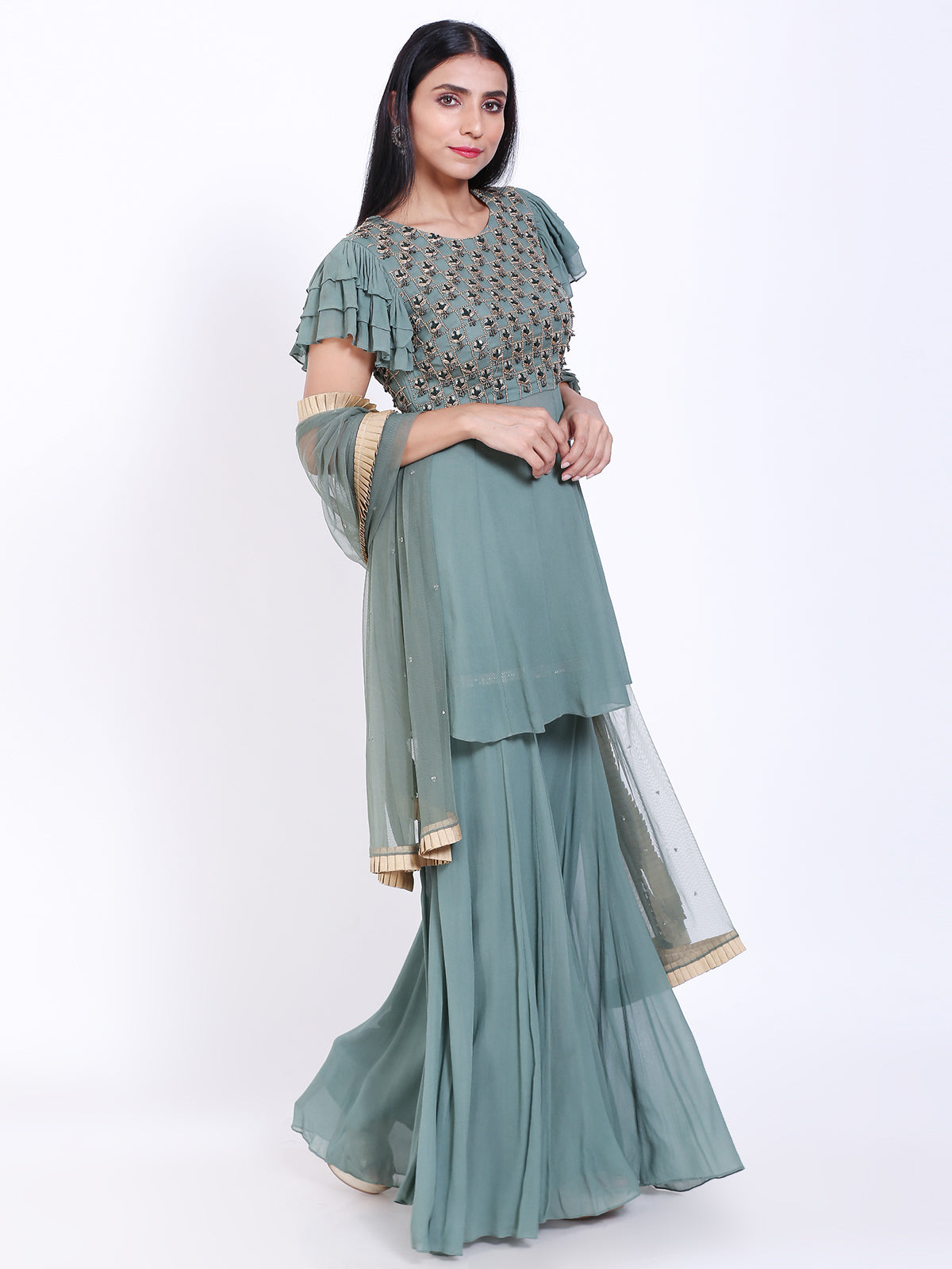 Embroidered sharara set