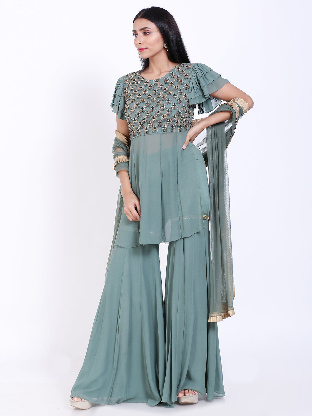 Embroidered sharara set