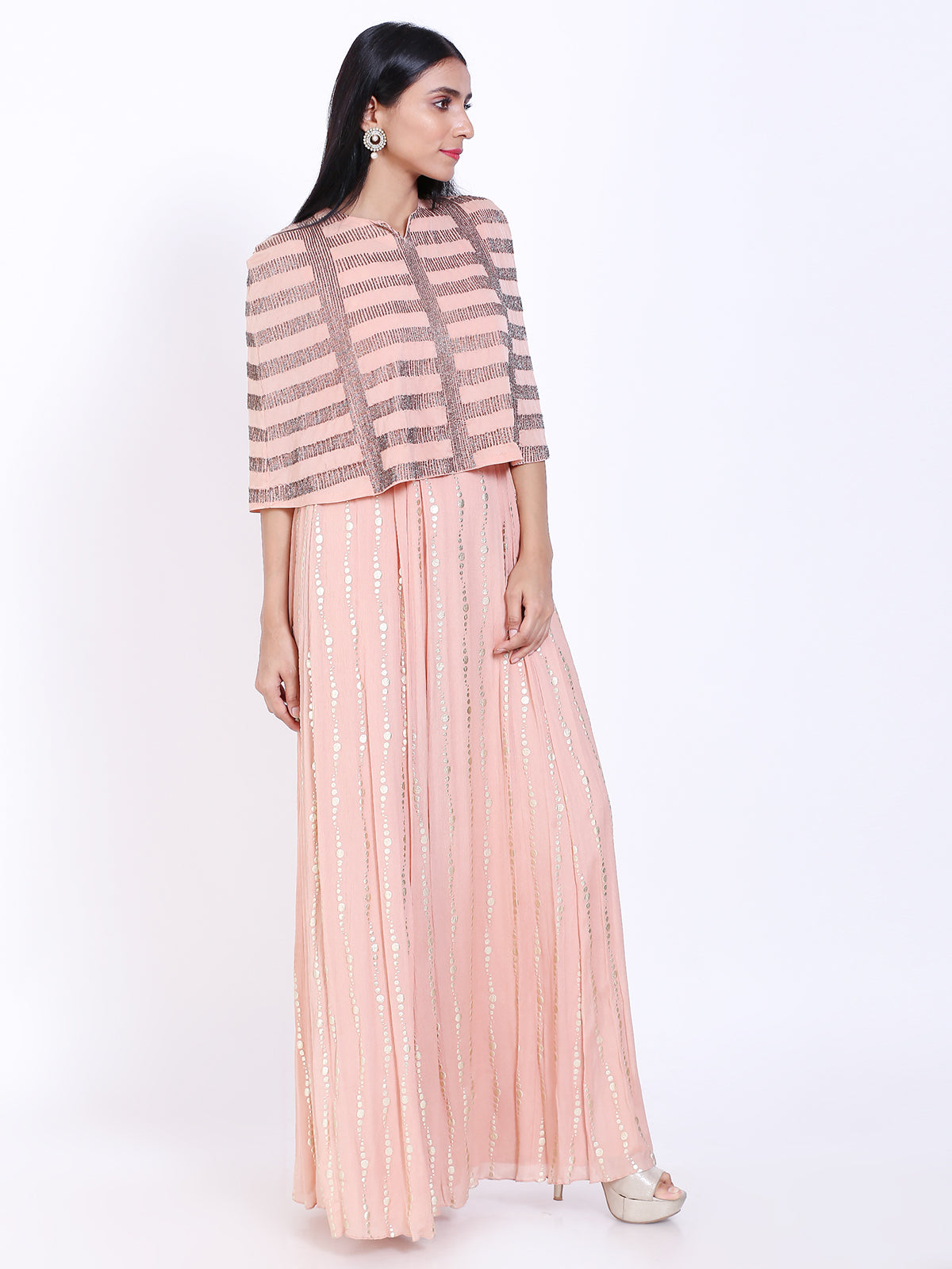 Embroidered cape style gown