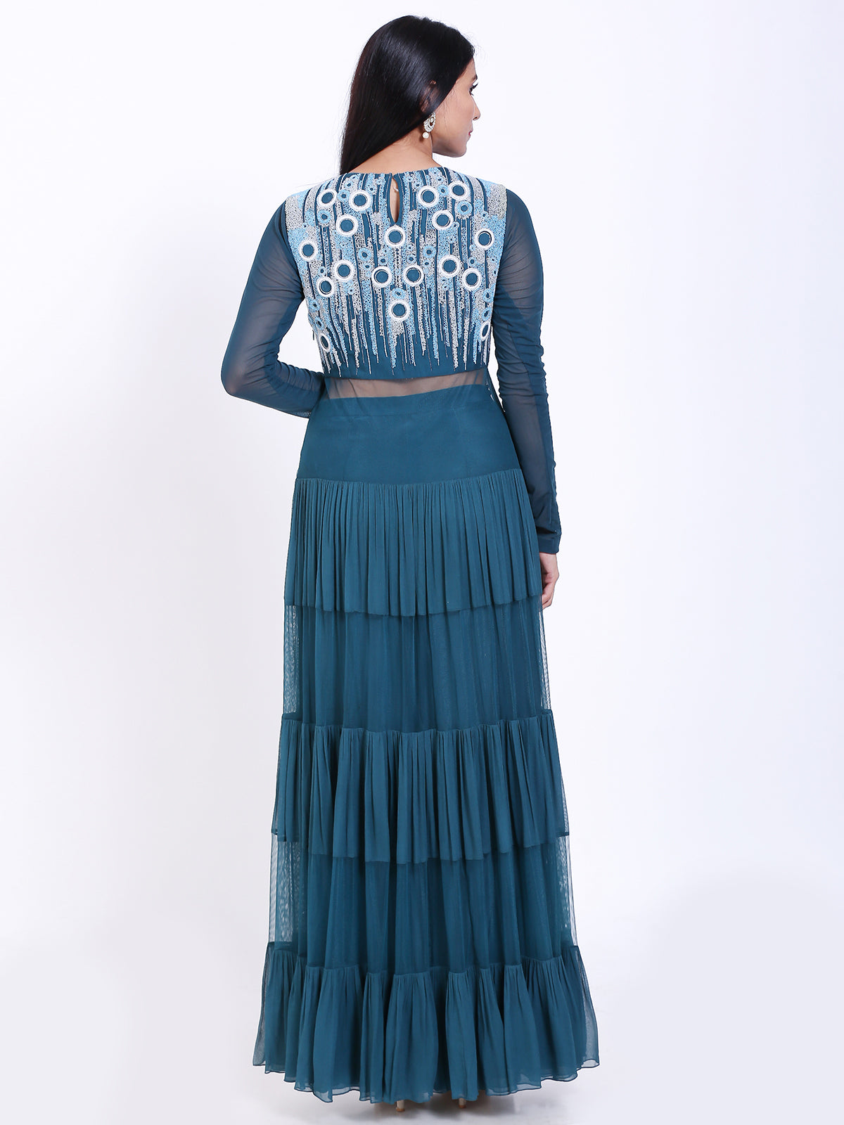 Embroidered jacket with palazzo