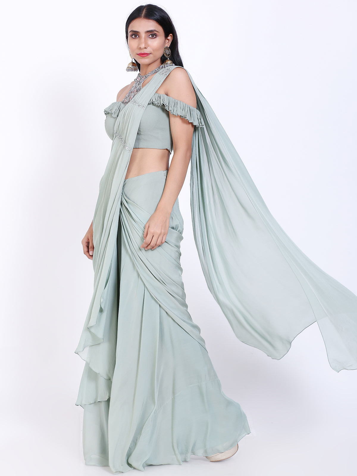Ruffled blouse Draped saree