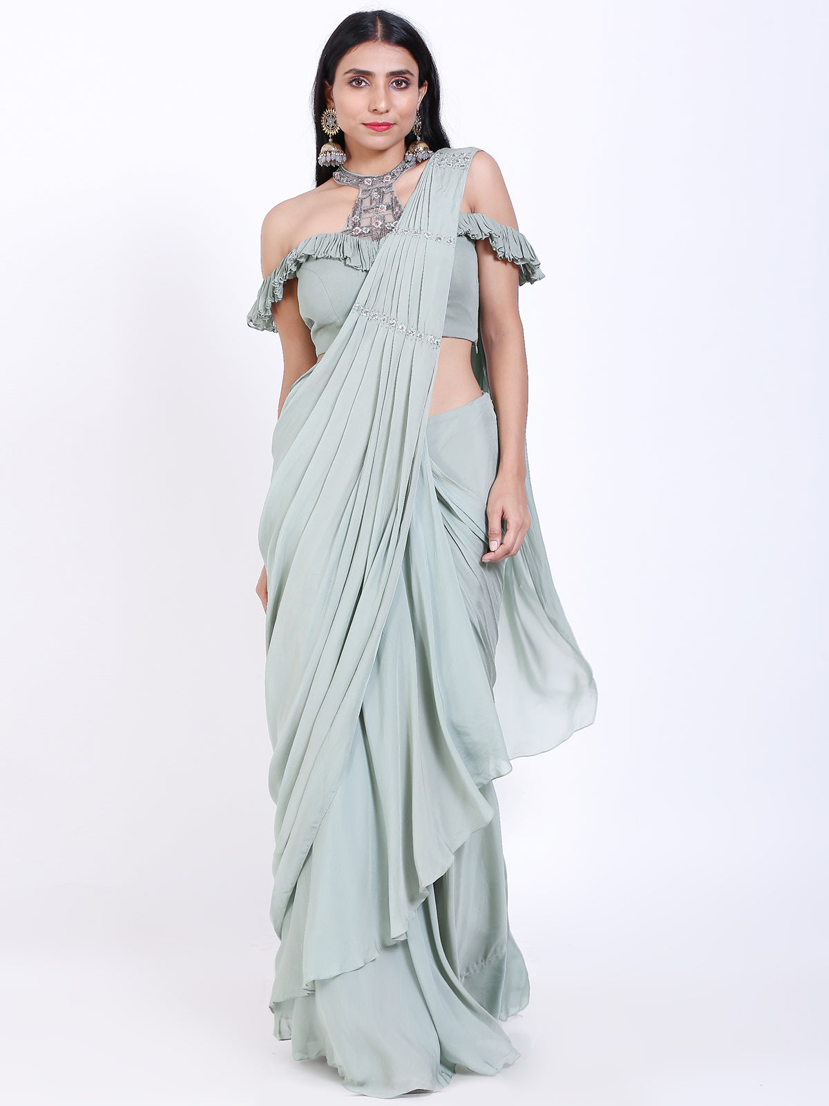 Ruffled blouse Draped saree