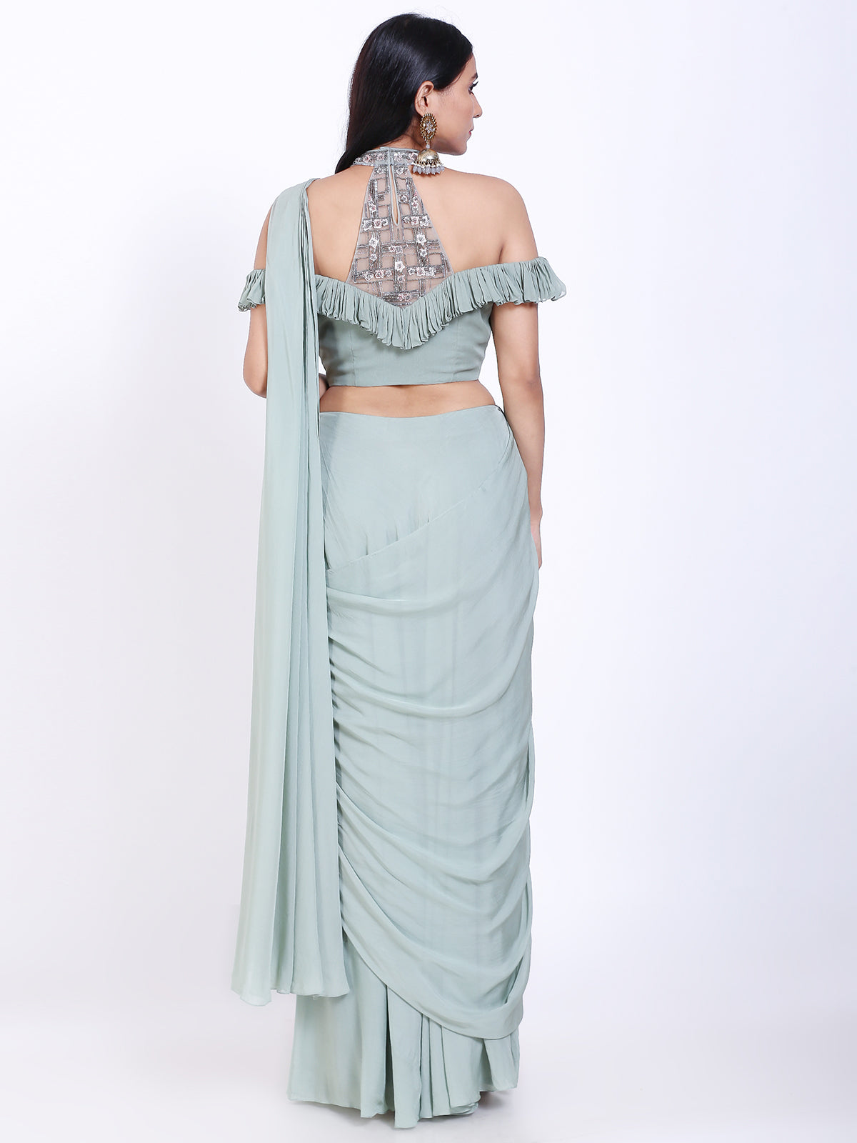 Ruffled blouse Draped saree