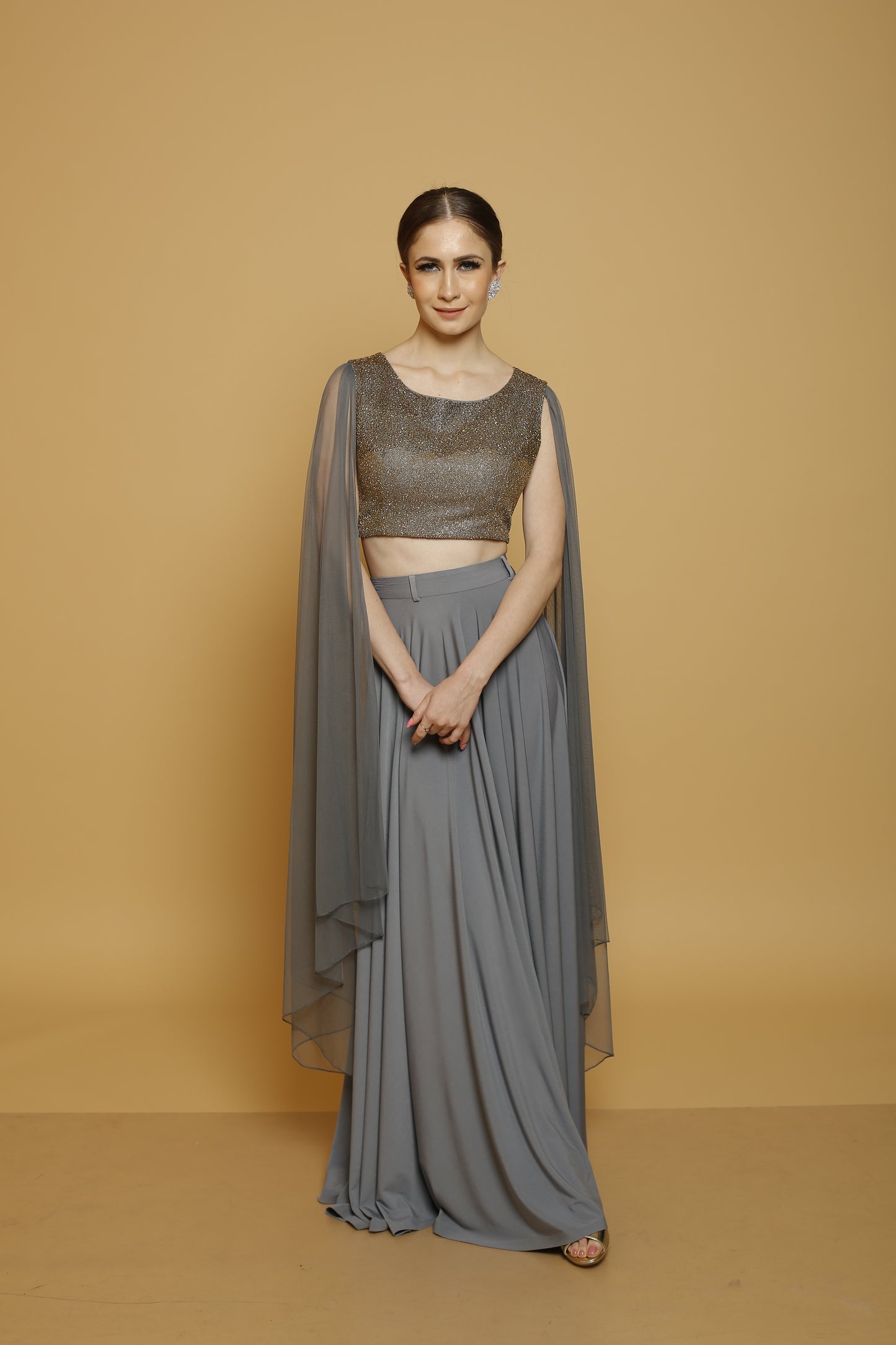 Embroidered crop top with skirt