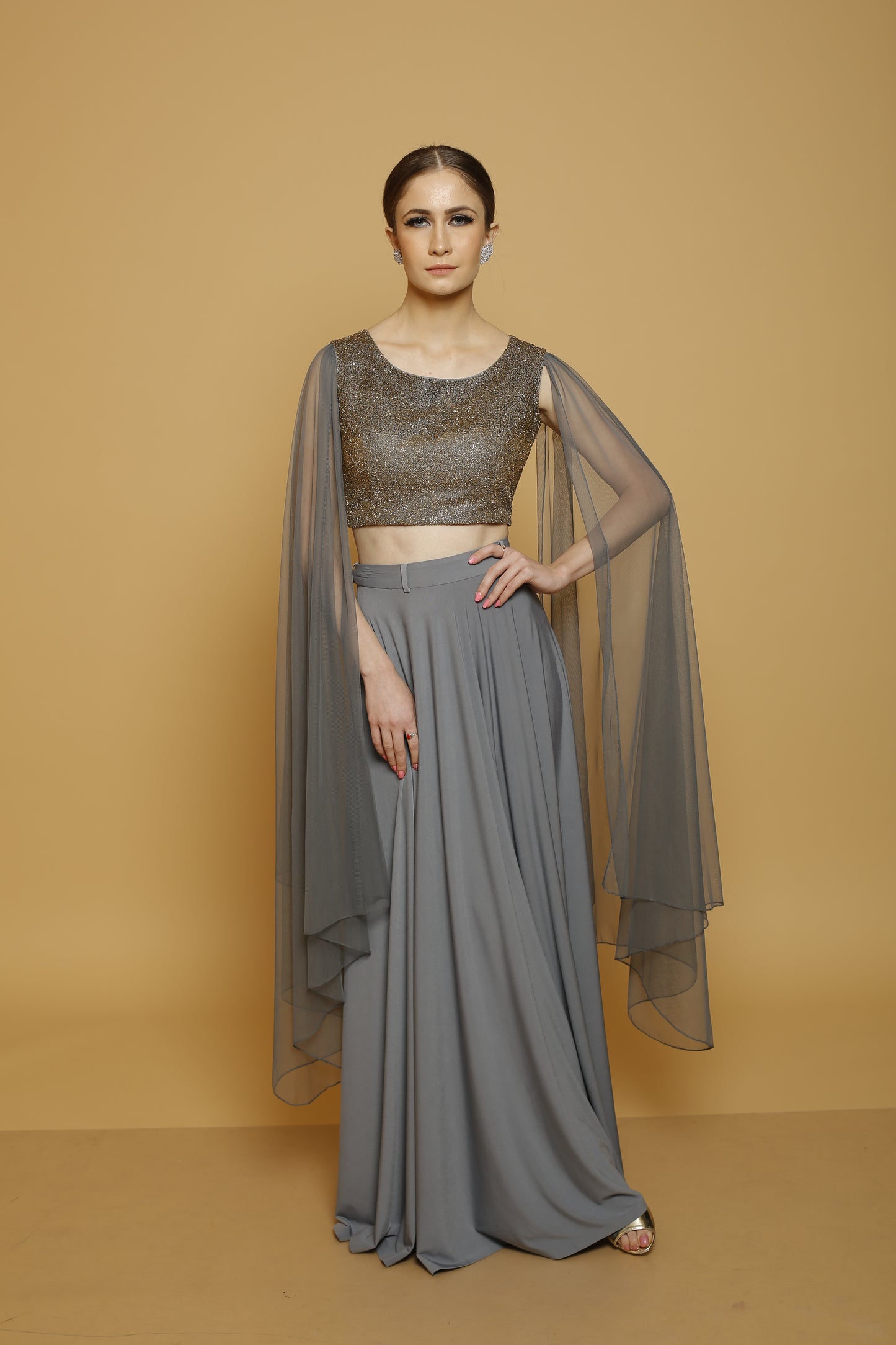 Embroidered crop top with skirt