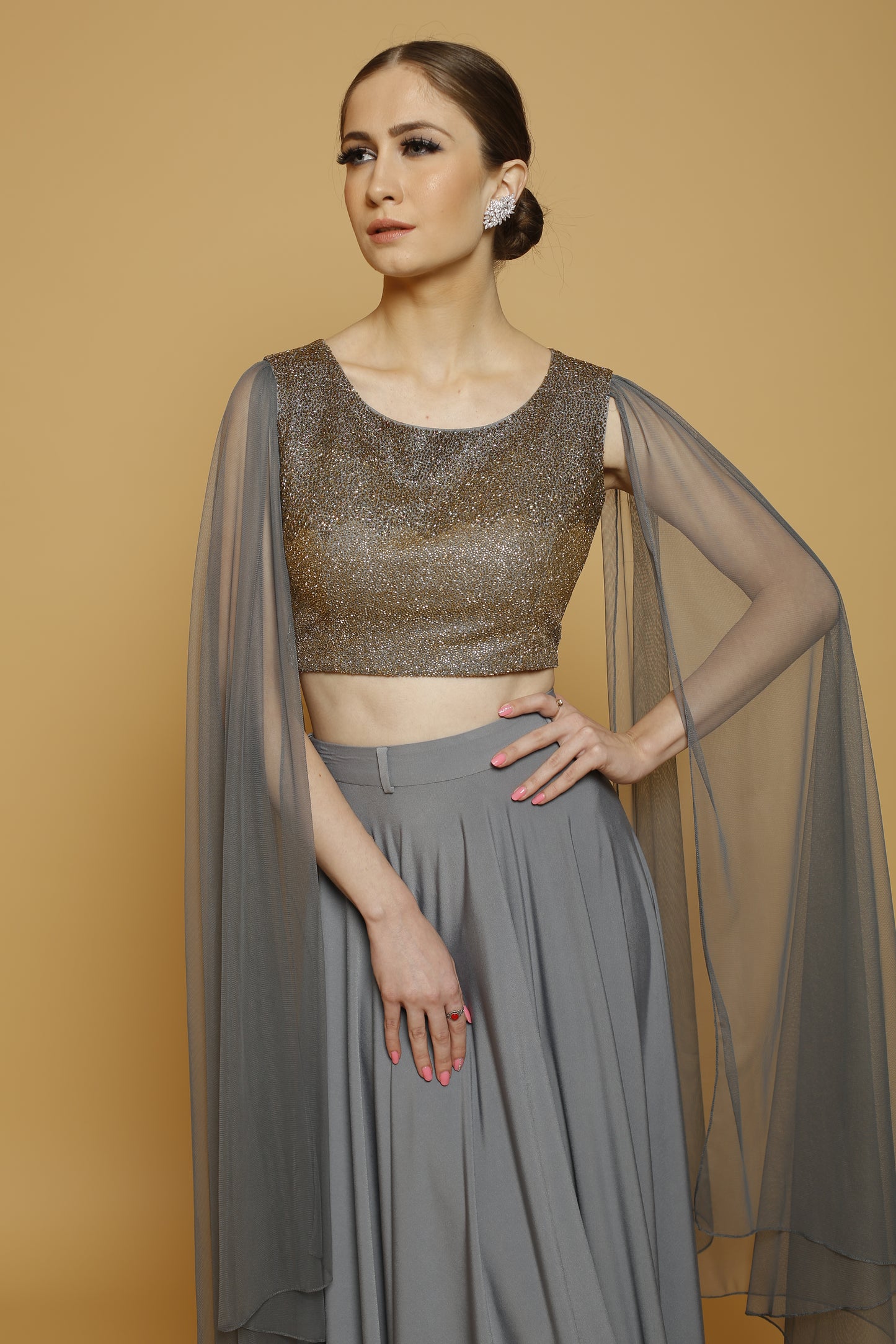 Embroidered crop top with skirt