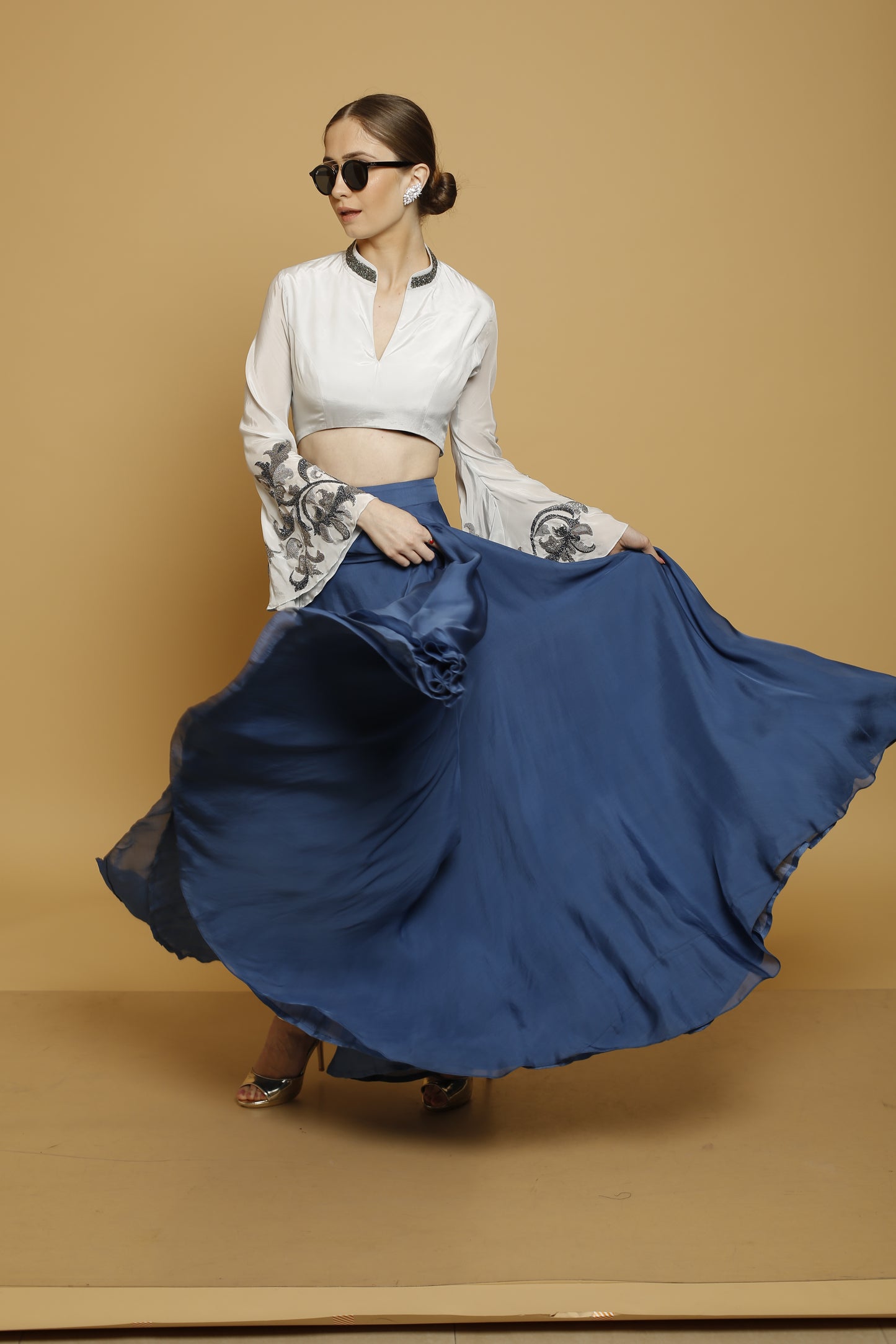 embroidered crop top & skirt