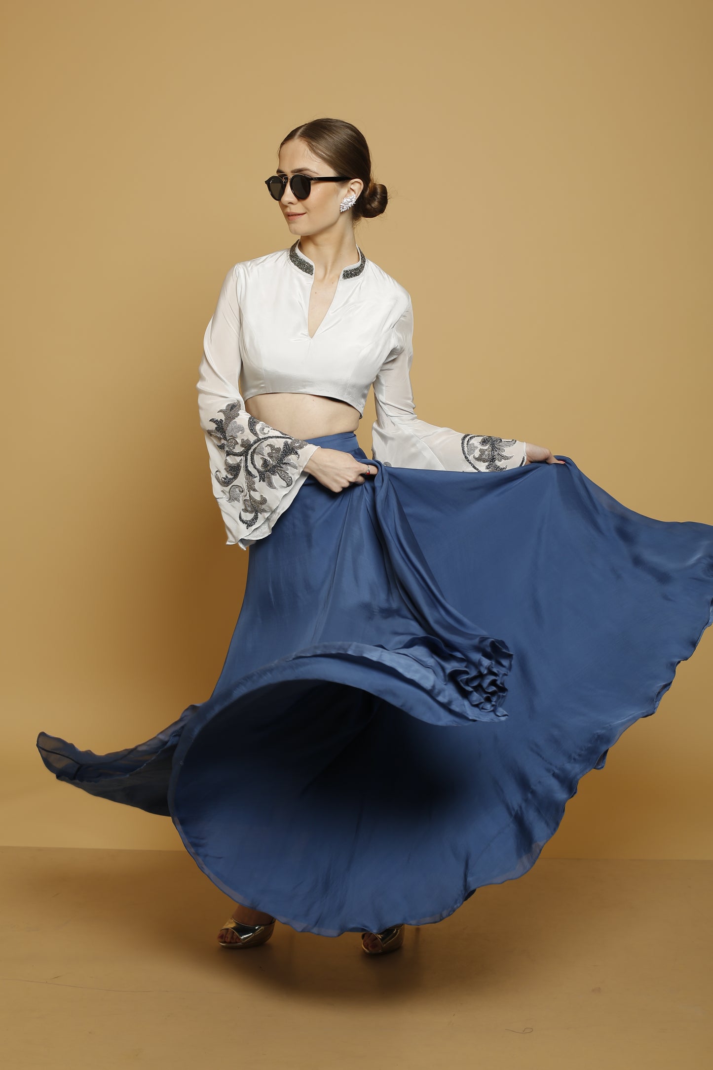 embroidered crop top & skirt