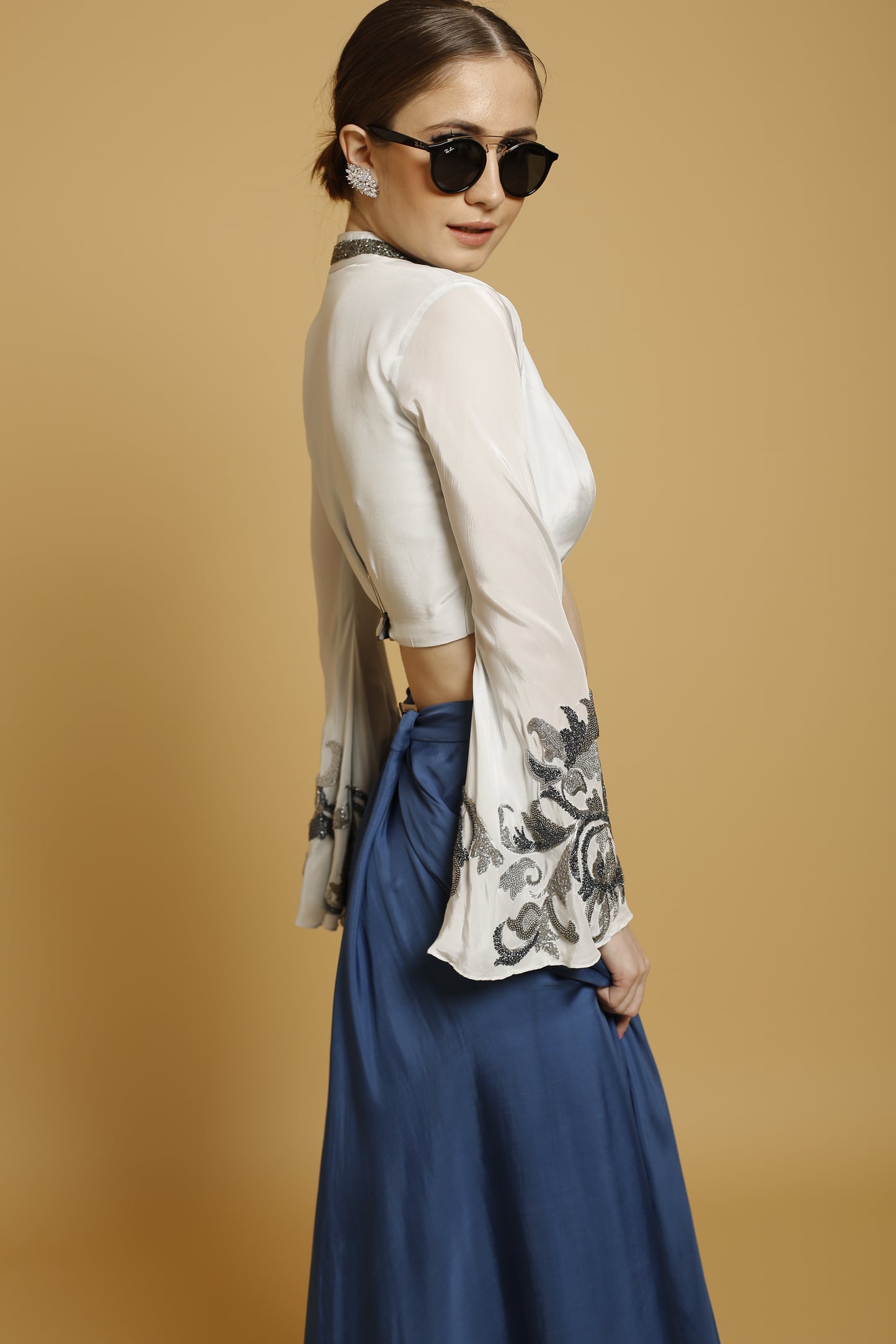 embroidered crop top & skirt