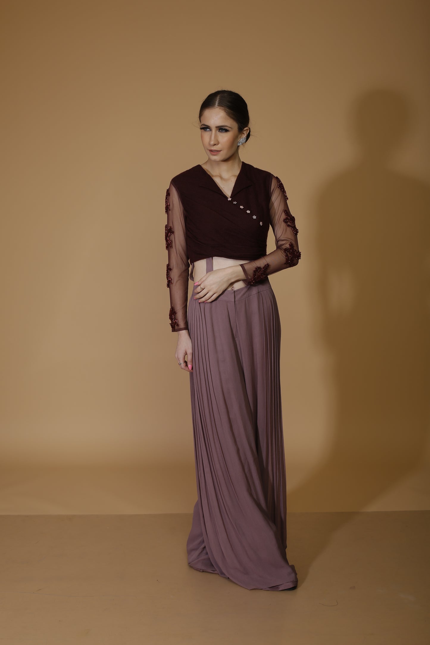 Embroidered top with high waist pants