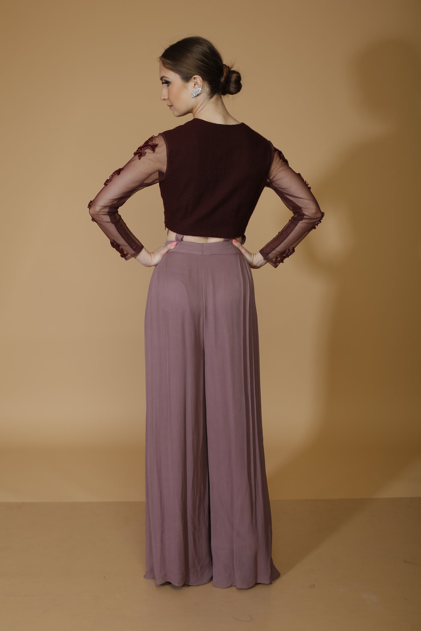 Embroidered top with high waist pants