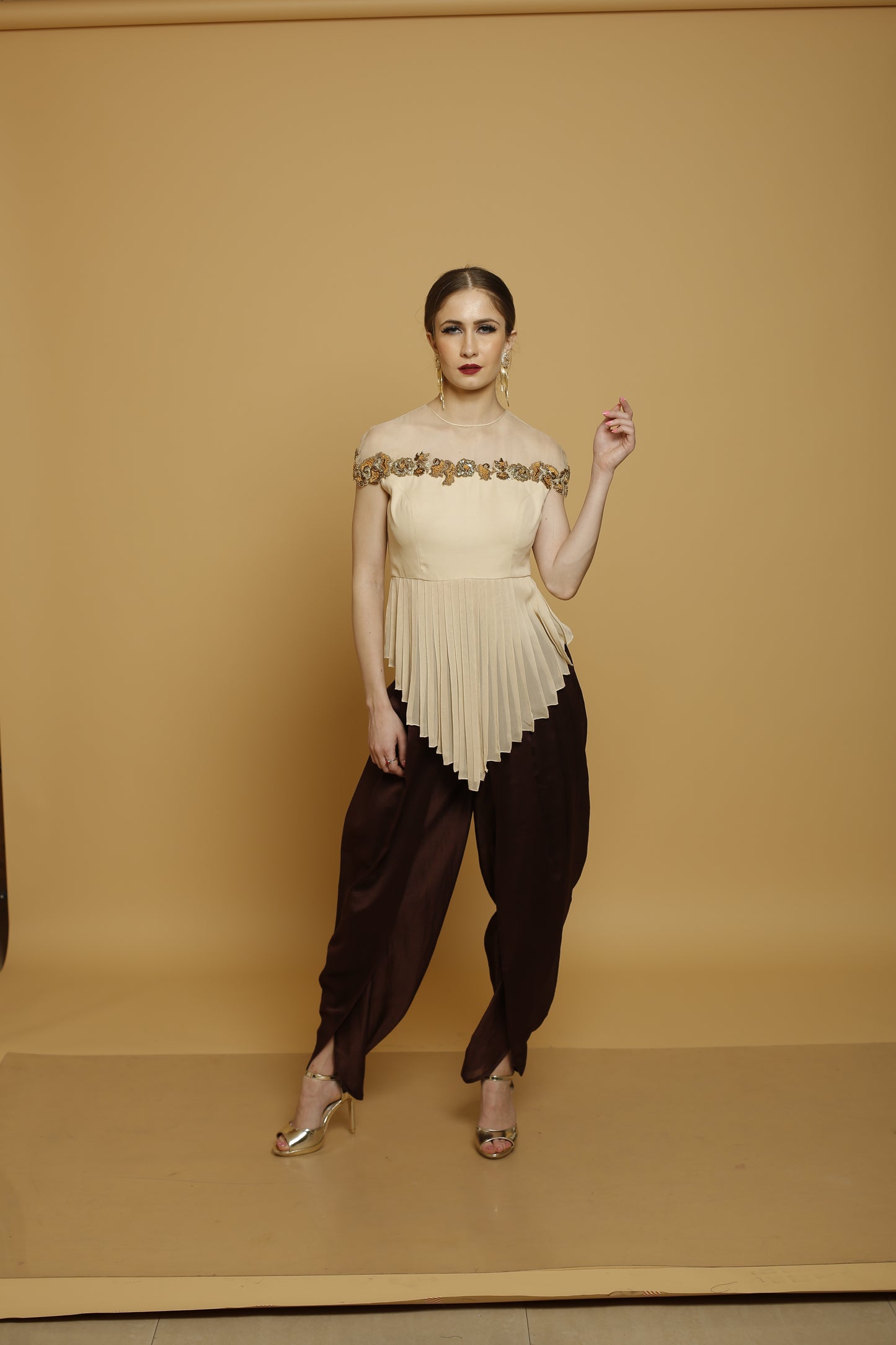 Embroidered top with dhoti pants