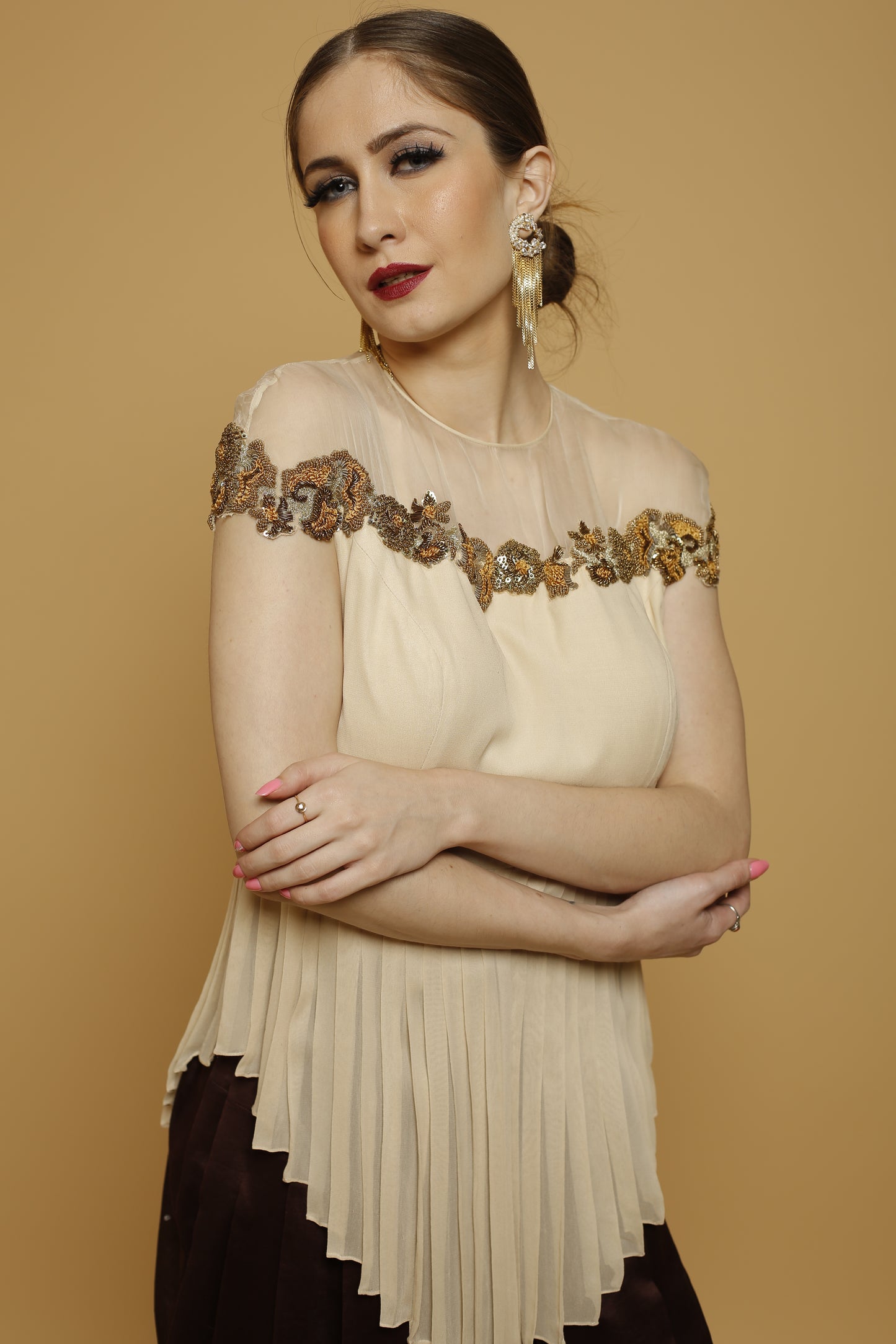 Embroidered top with dhoti pants