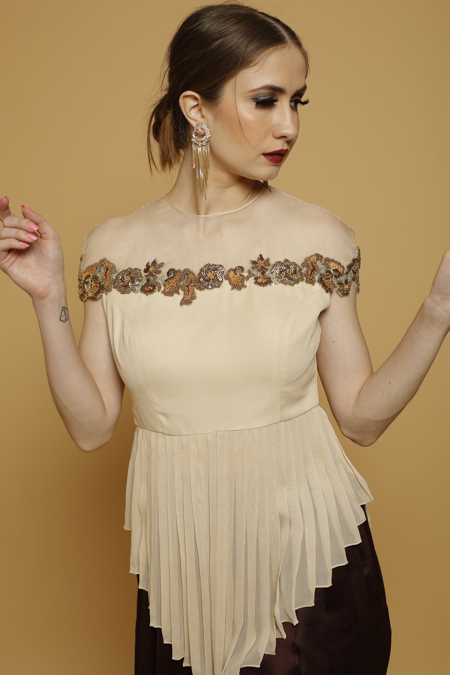 Embroidered top with dhoti pants