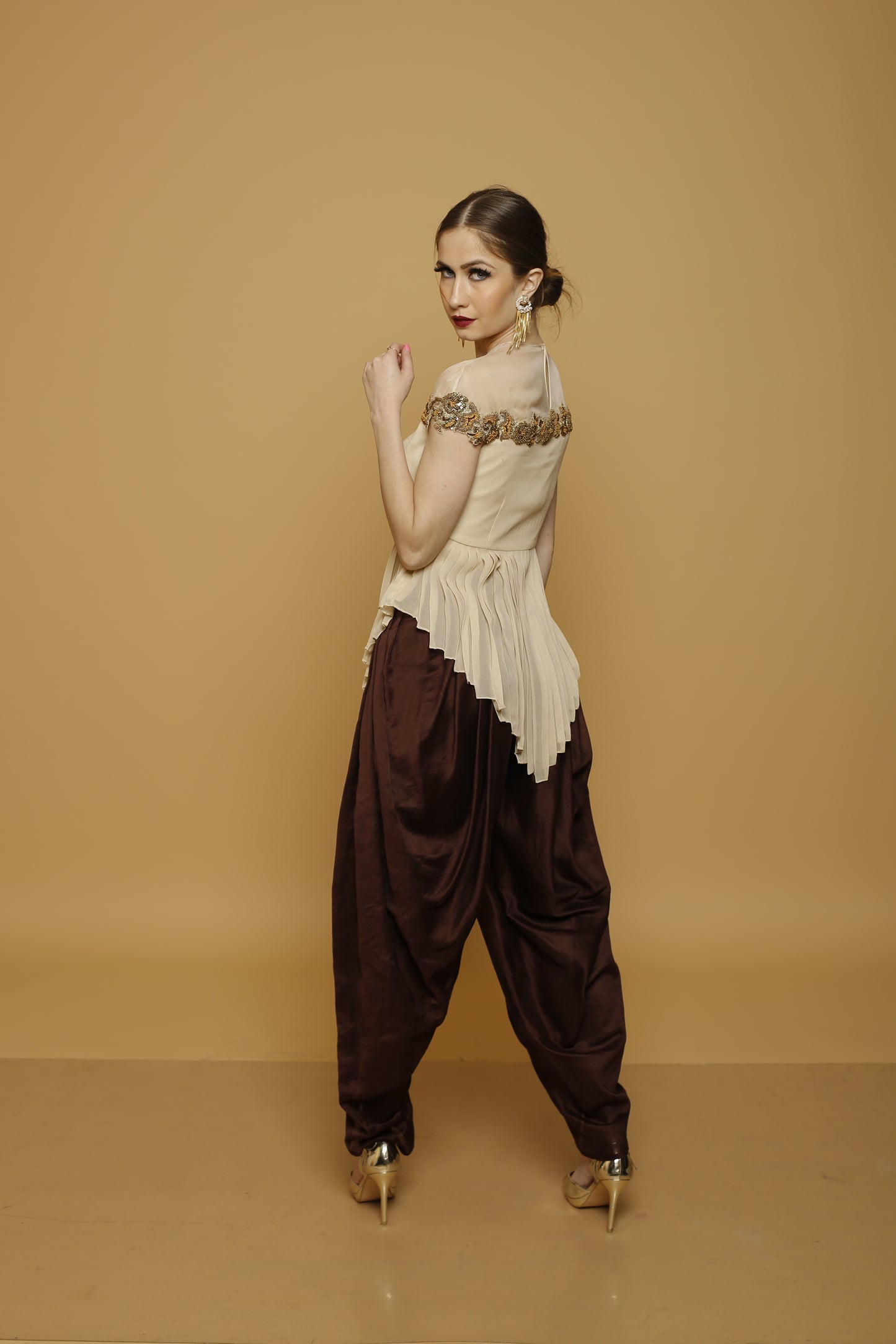 Embroidered top with dhoti pants
