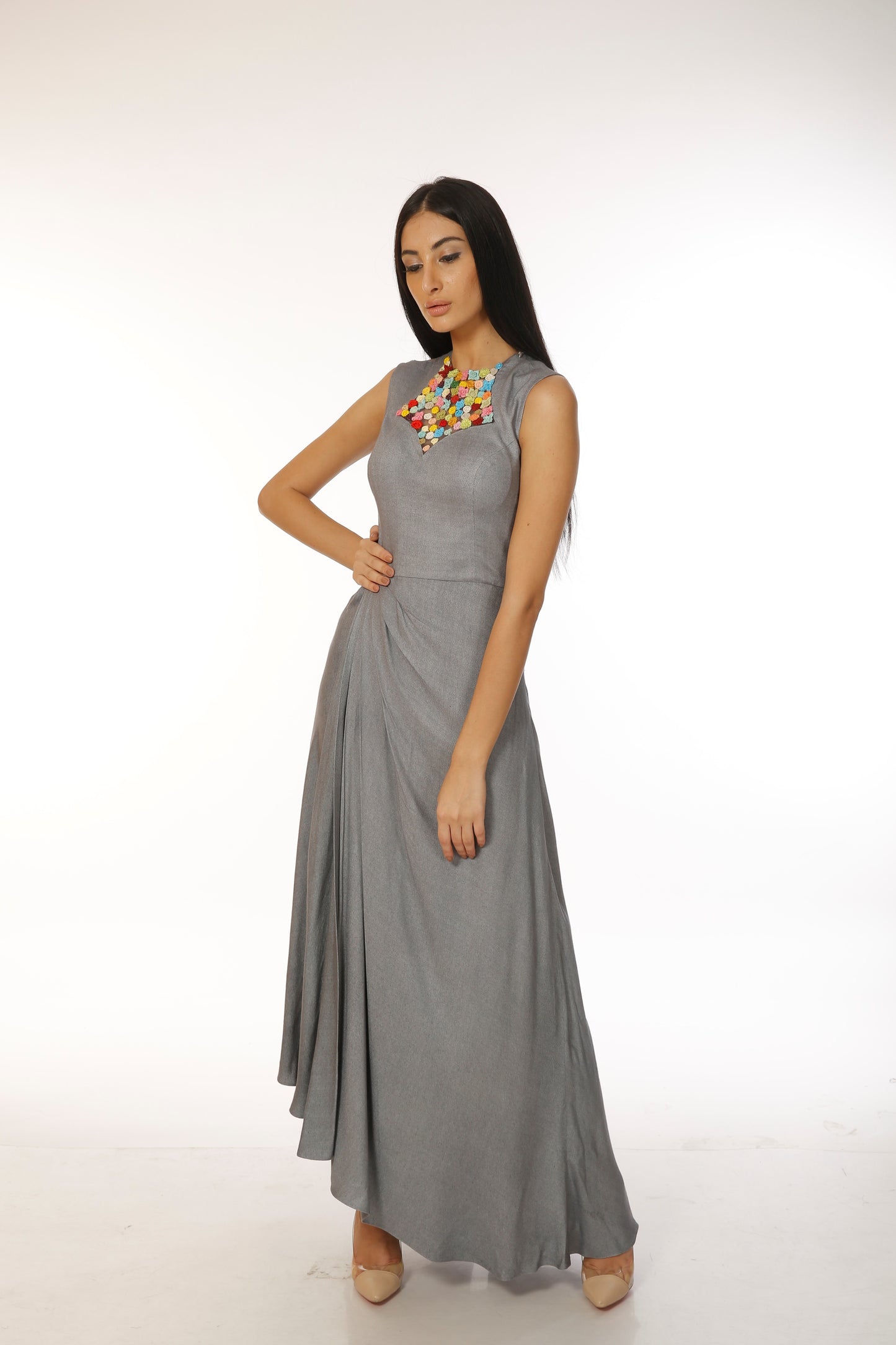 draped assymetrical gown