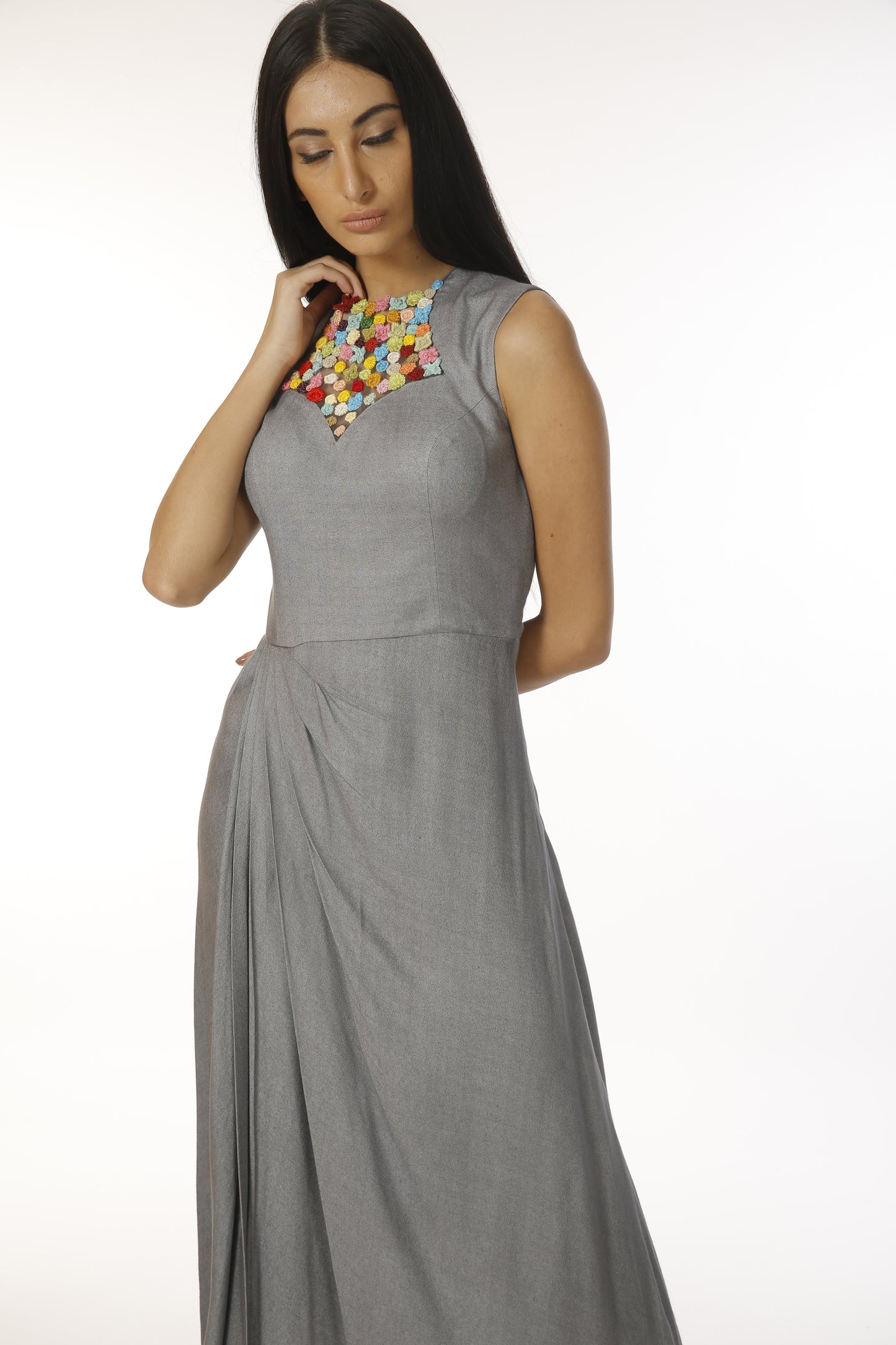 draped assymetrical gown