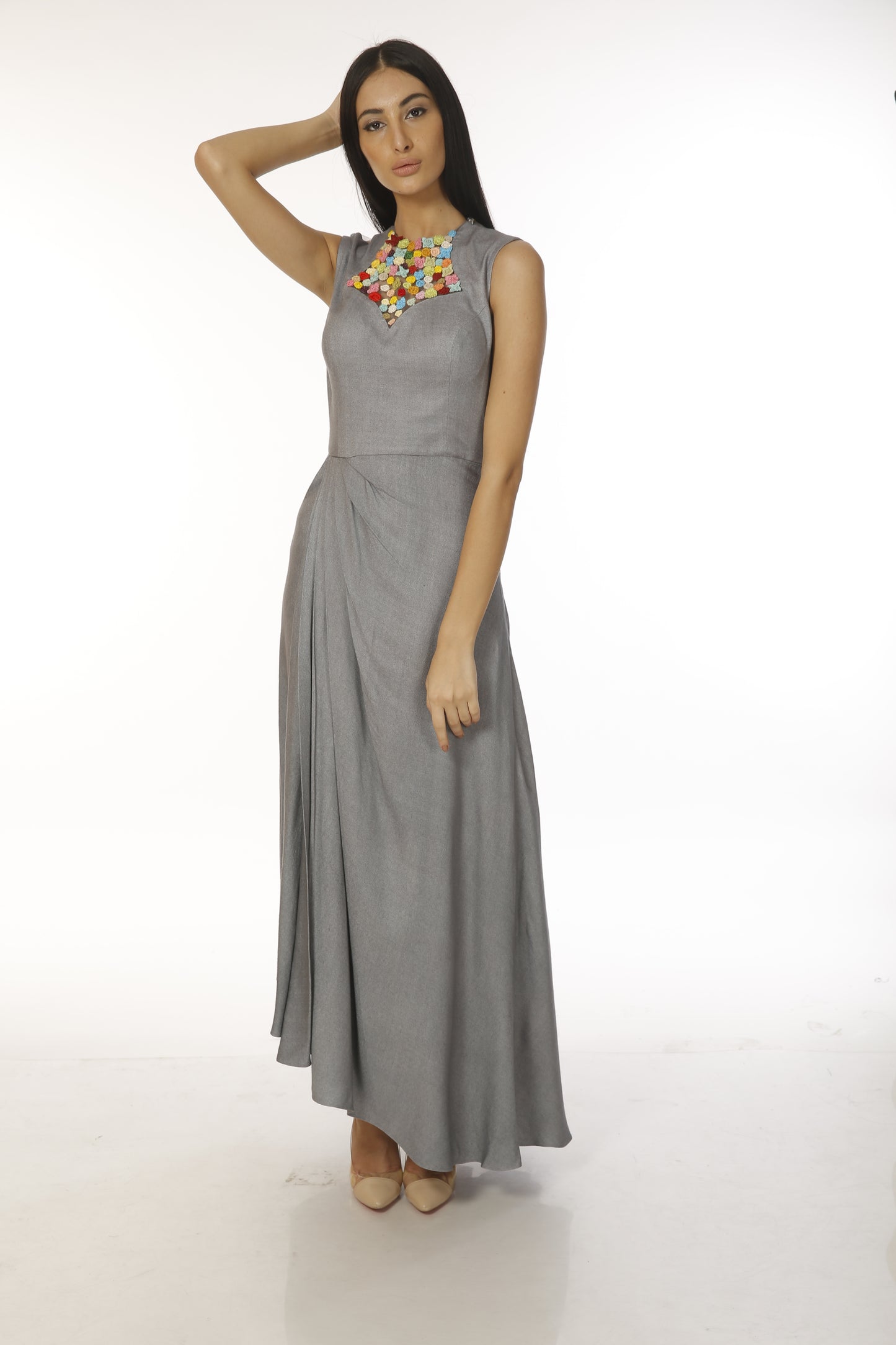 draped assymetrical gown
