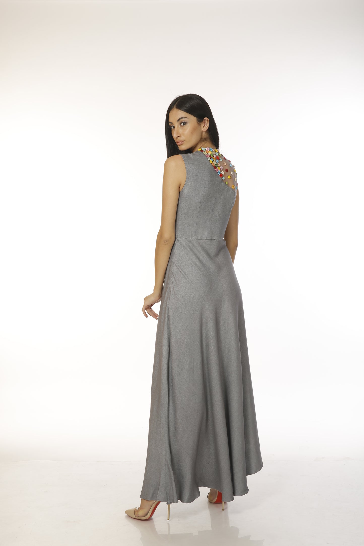 draped assymetrical gown
