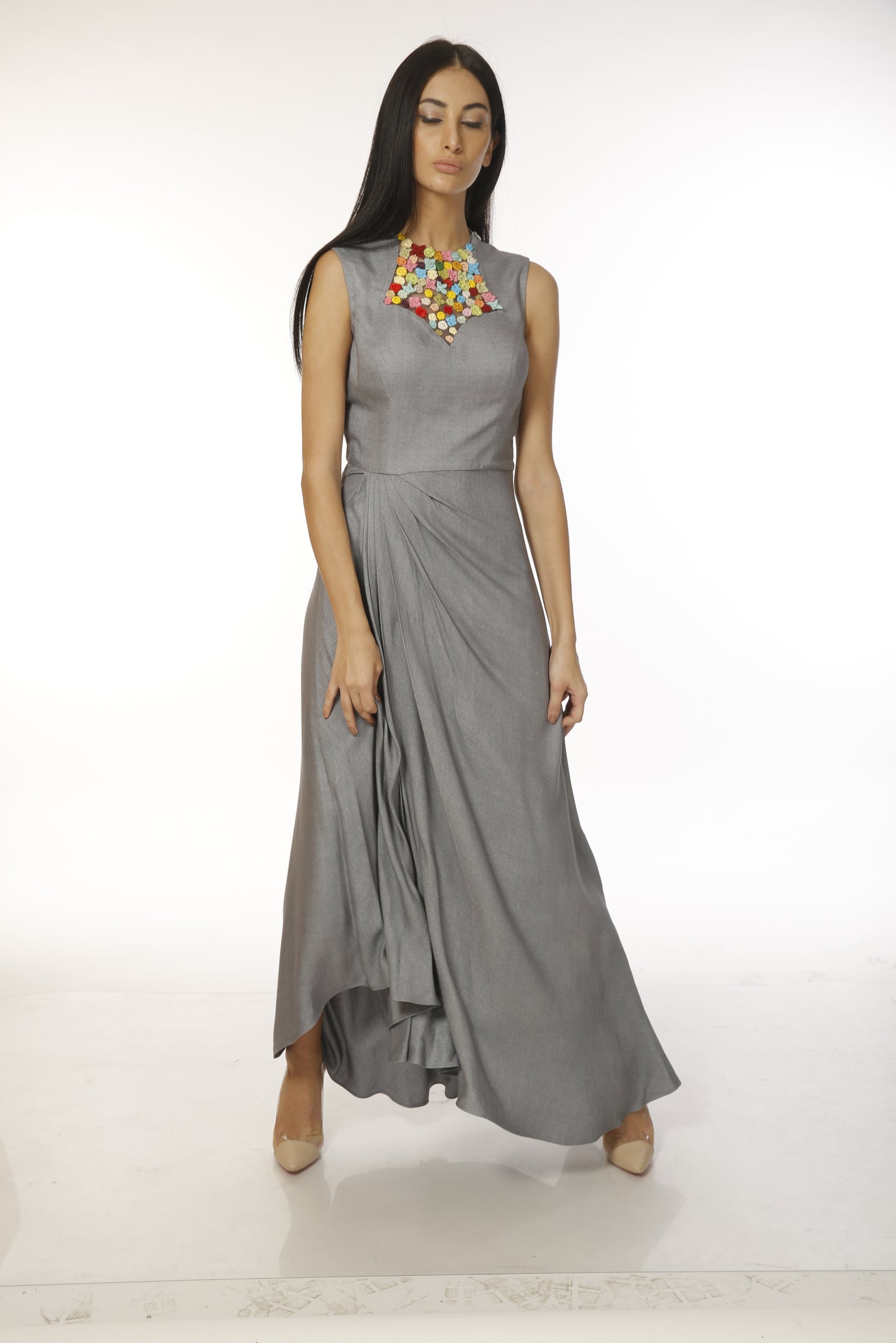 draped assymetrical gown
