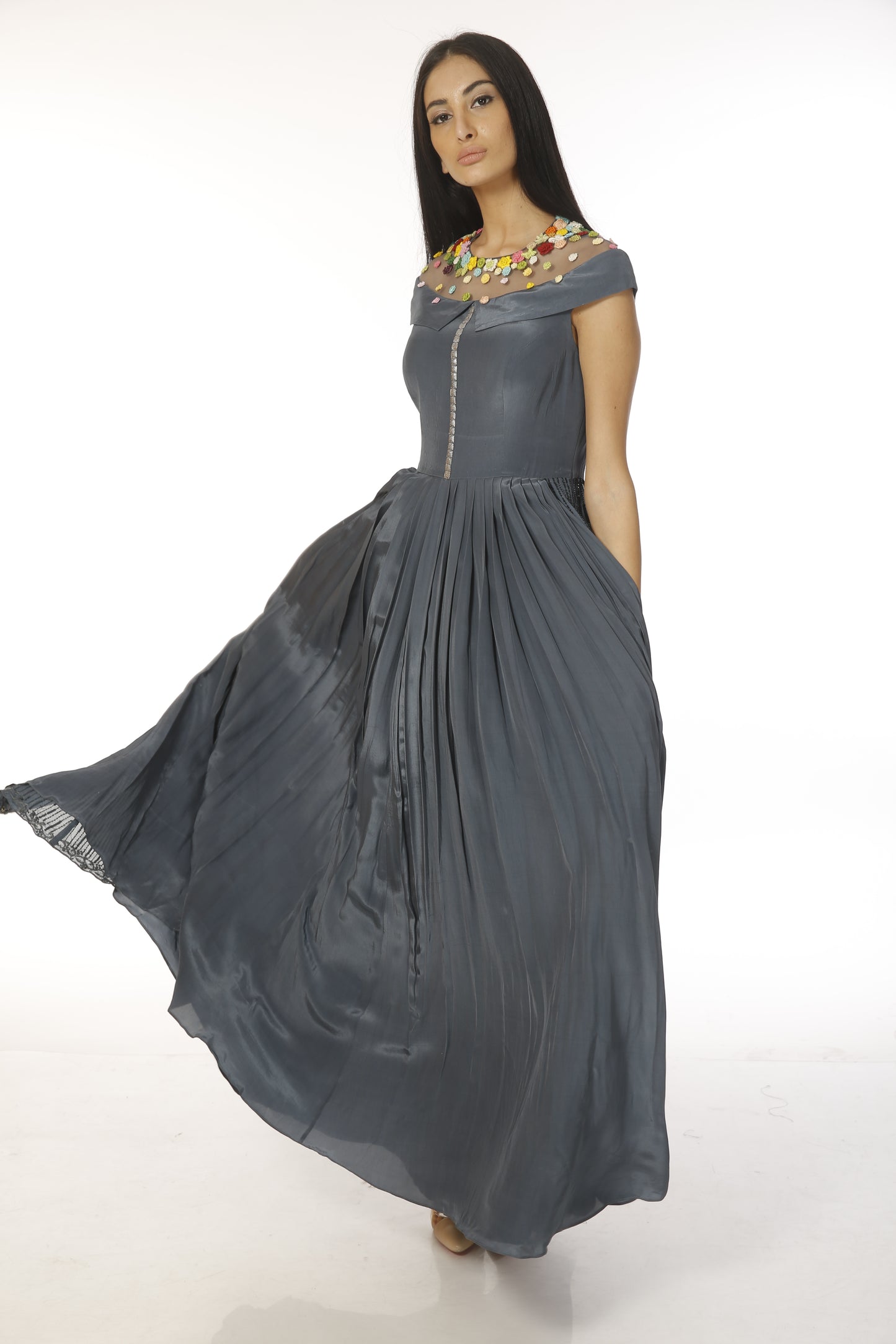 pleated gown