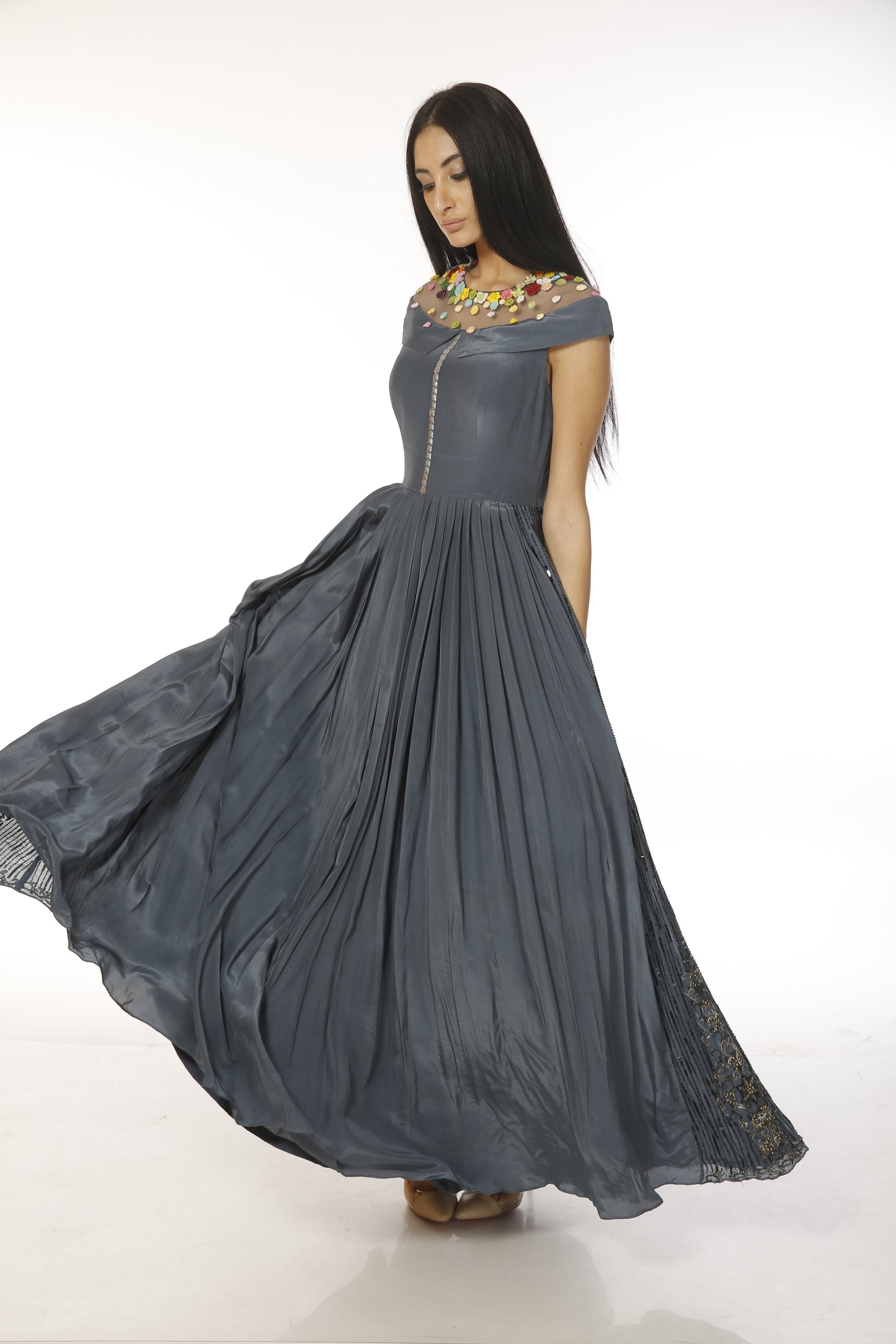 pleated gown