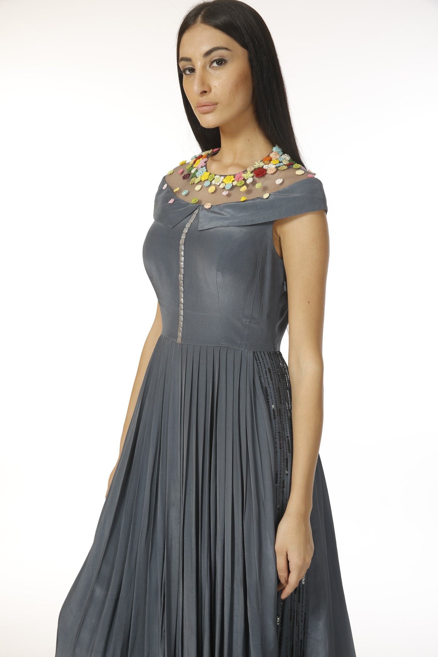 pleated gown