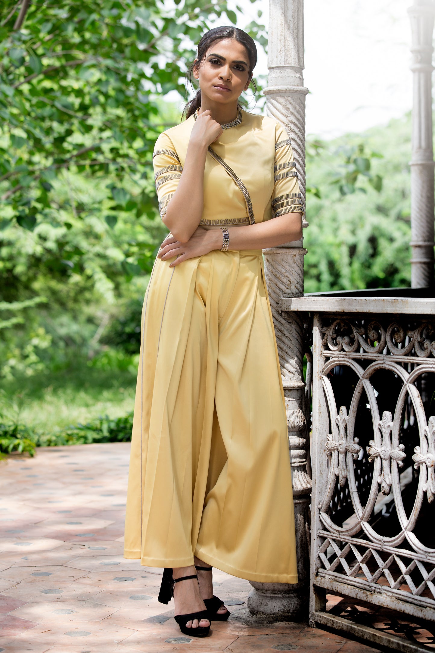 Asymmetric Top with Flared Pants