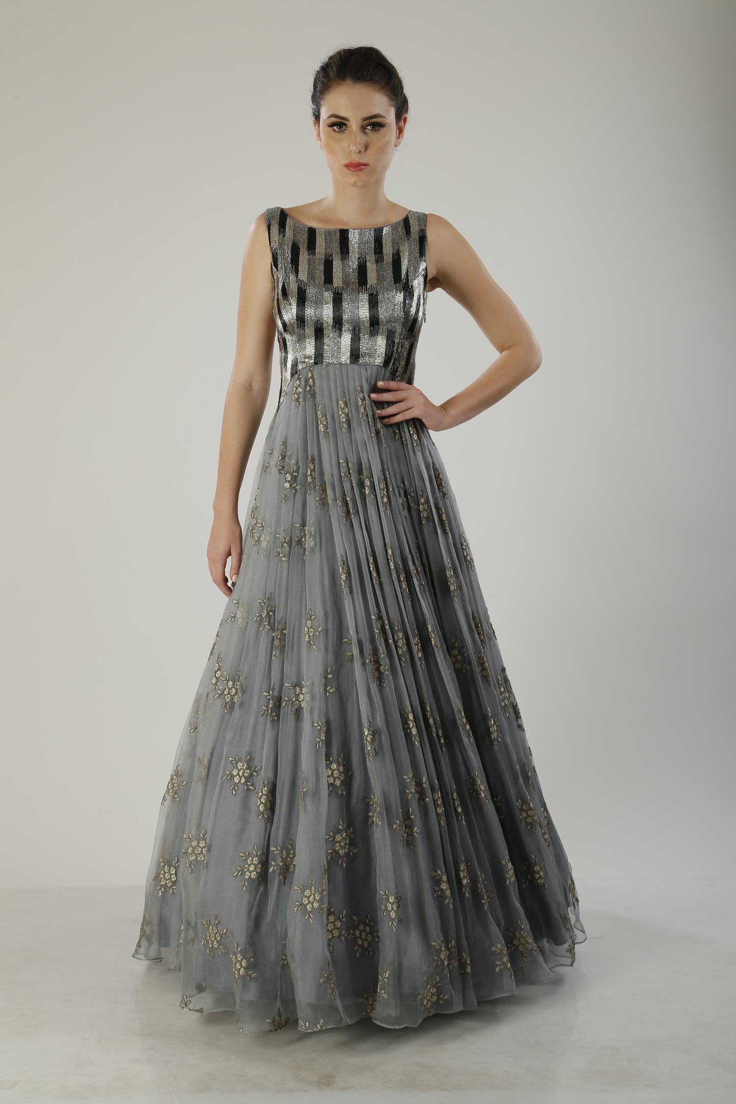 embroidered gown