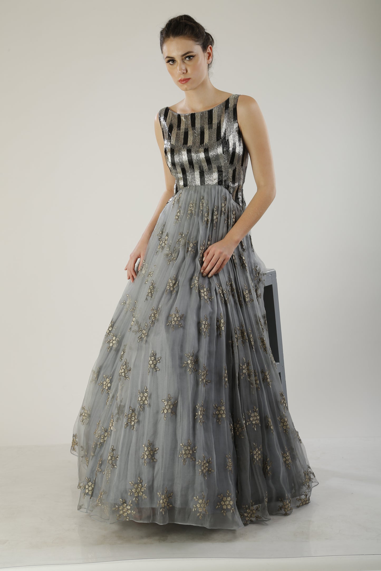 embroidered gown