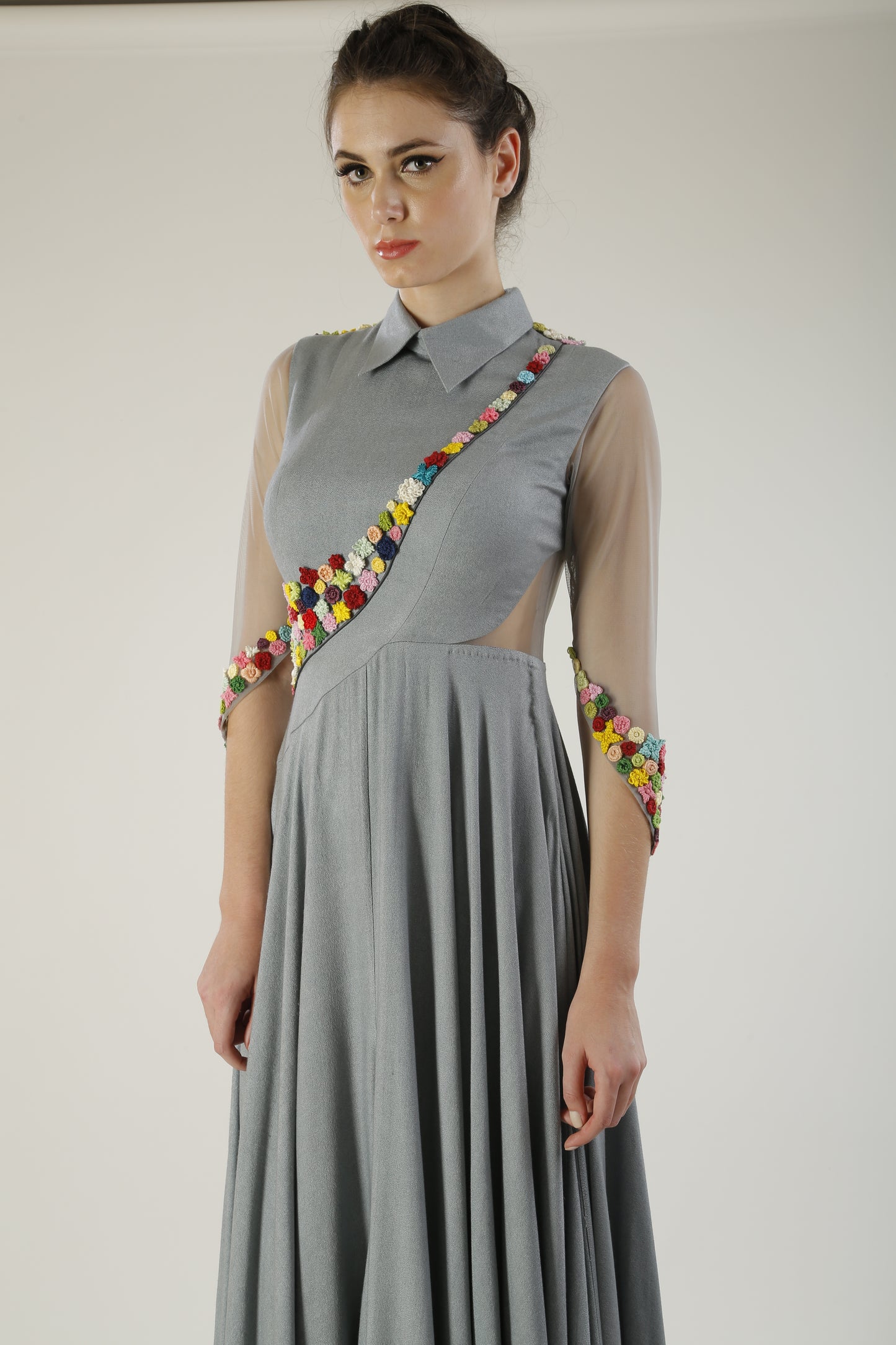 Collar embroidered gown