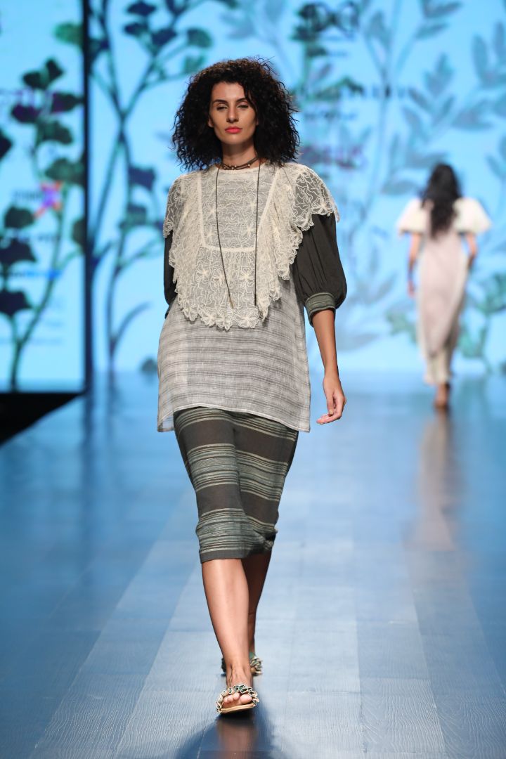 knee length dress with half jacket and a shrug