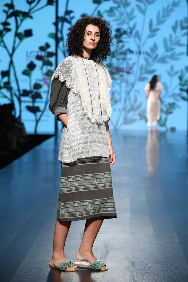 knee length dress with half jacket and a shrug