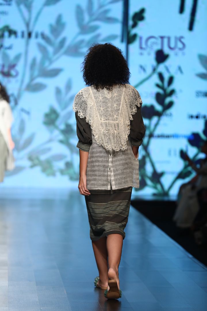 knee length dress with half jacket and a shrug