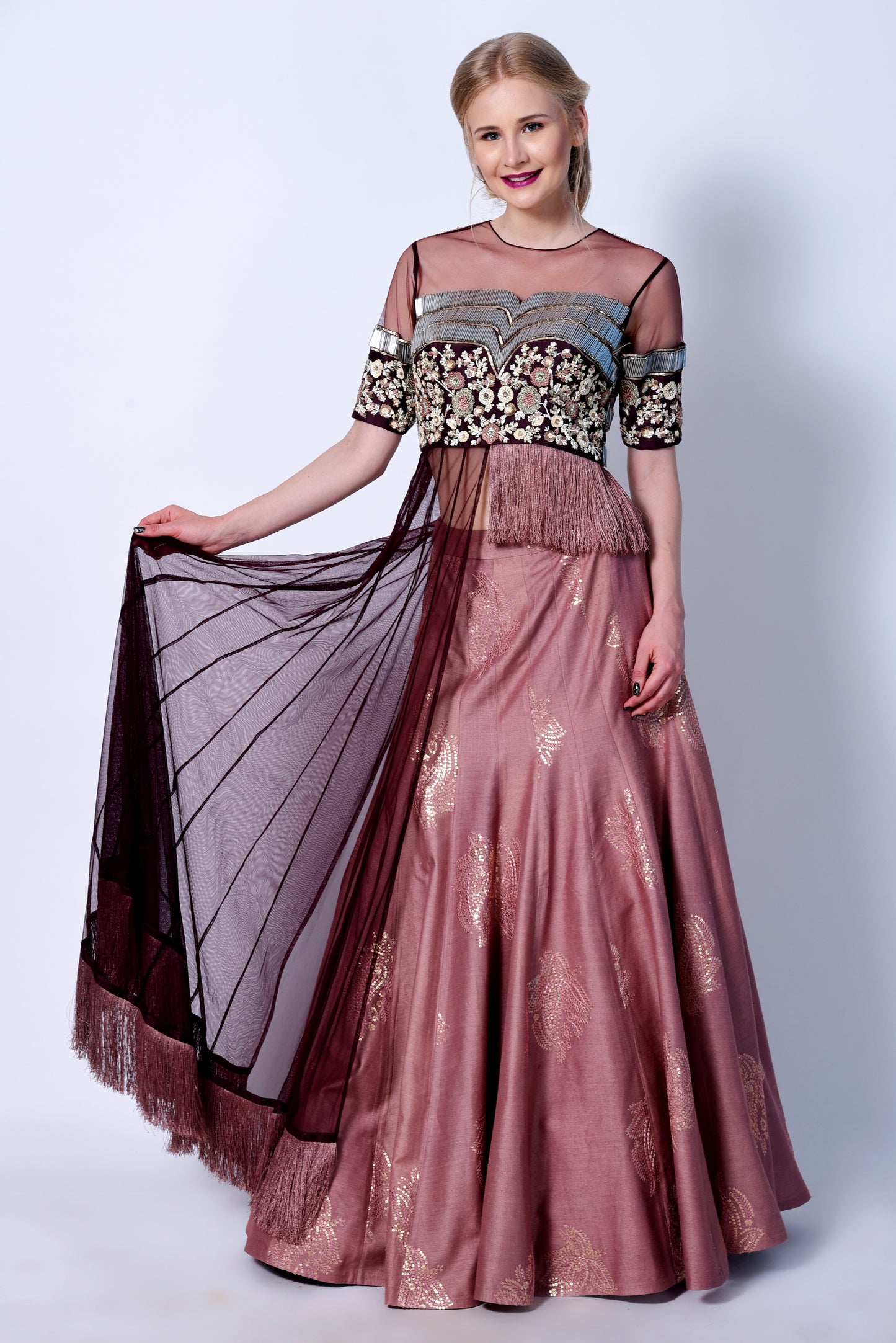 embroidered crop top & skirt